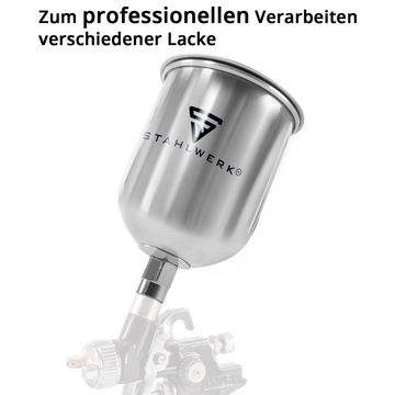 STAHLWERK Lackierpistole Alu Lackbecher / Fließbecher 600 ml, 100 l/min, Set, 1-tlg., Farbbecher für Lackierpistole / Spritzpistole / Sprühpistole