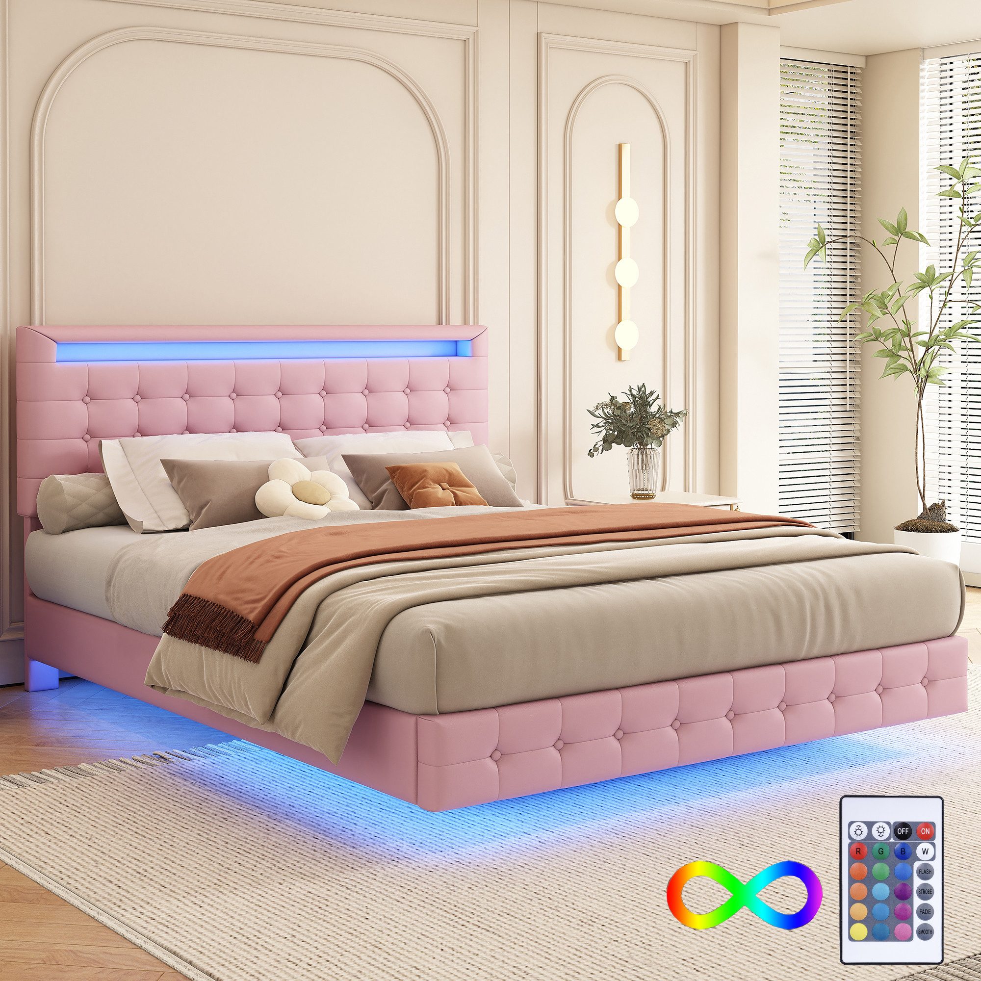 HAUSS SPOLE Polsterbett 140x200cm mit LED-Umgebungslicht, günstig online kaufen