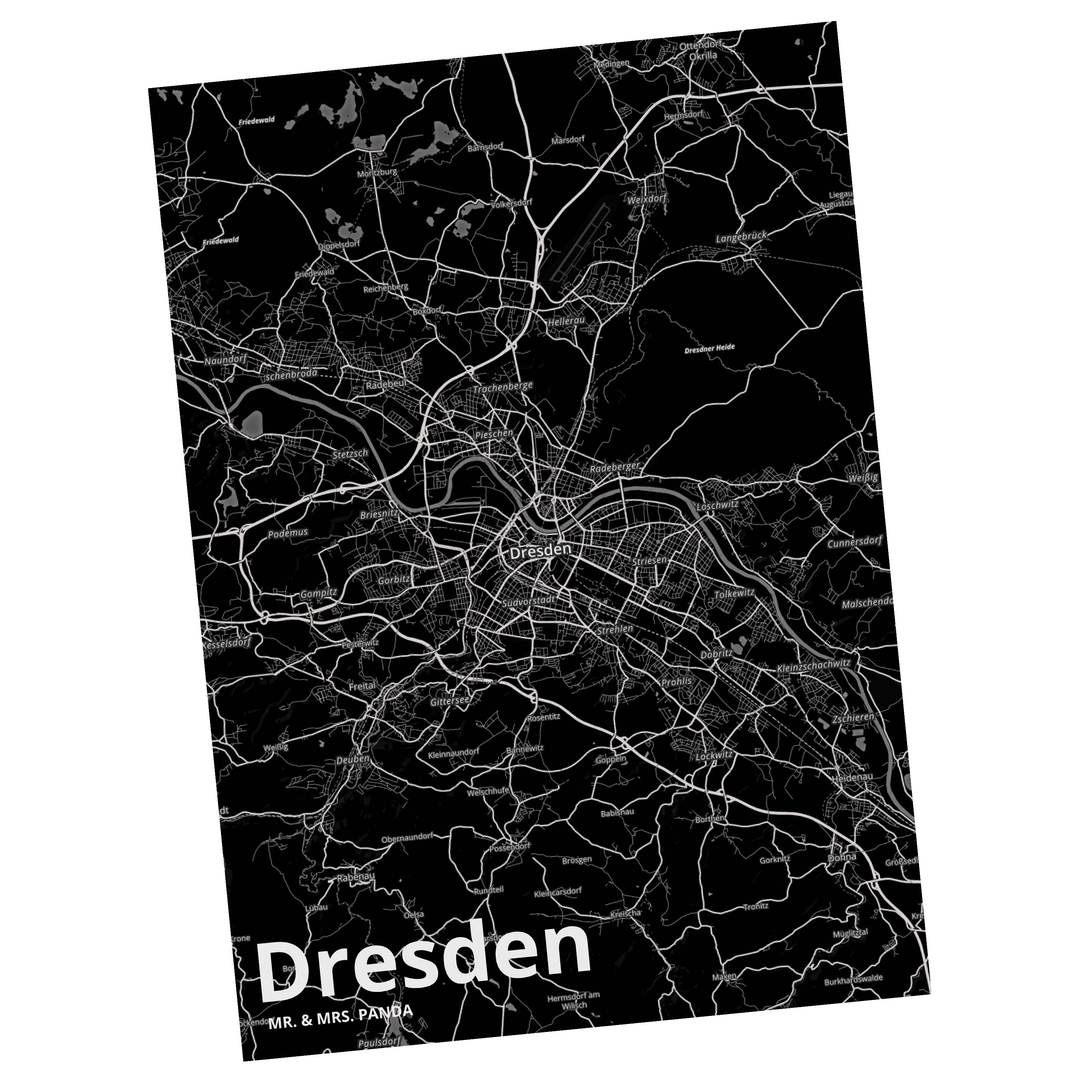 Mr. & Mrs. Panda Postkarte Dresden - Geschenk, Geschenkkarte, Dankeskarte, Stadt, Stadt Dorf Kar