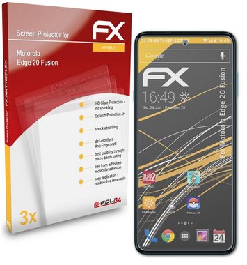 atFoliX Schutzfolie für Motorola Edge 20 Fusion, (3 Folien), Entspiegelnd und stoßdämpfend