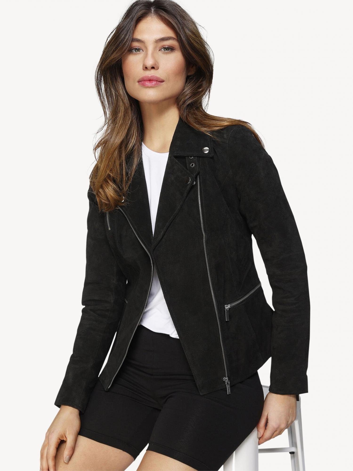 Tamaris Lederjacke • taillierte Bikerjacke • aus Veloursleder