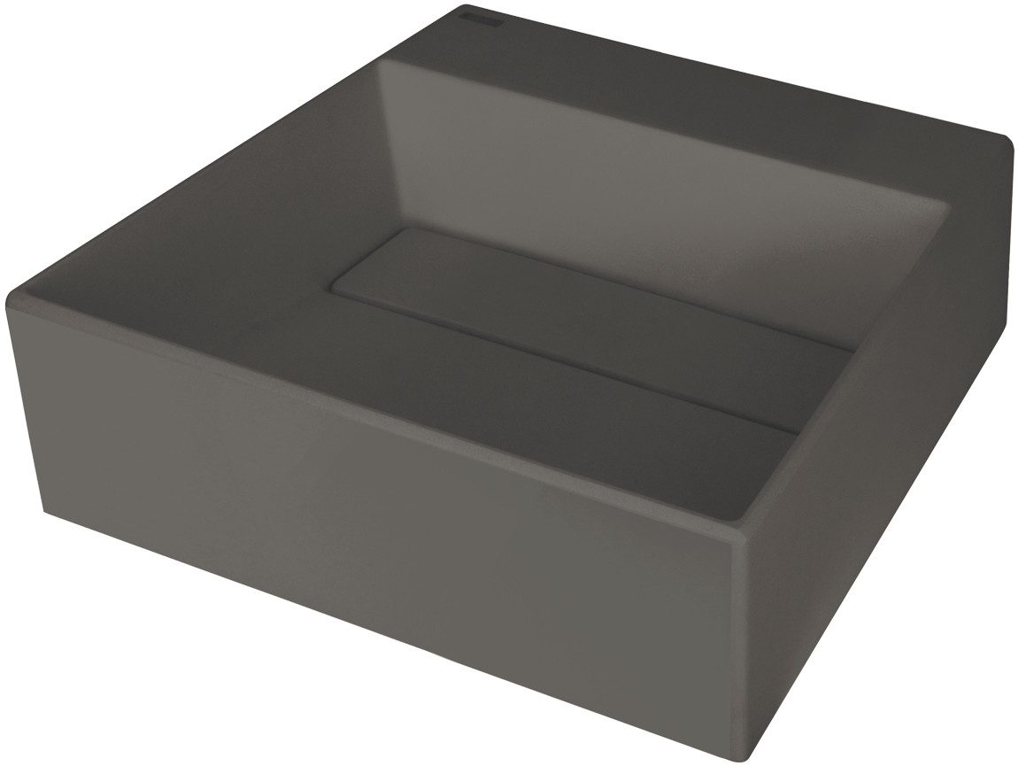 Deante Waschbecken Aufsatzwaschbecken Anthrazit eckig Granitoptik mit verdecktem Ablauf (Komplett-Set)