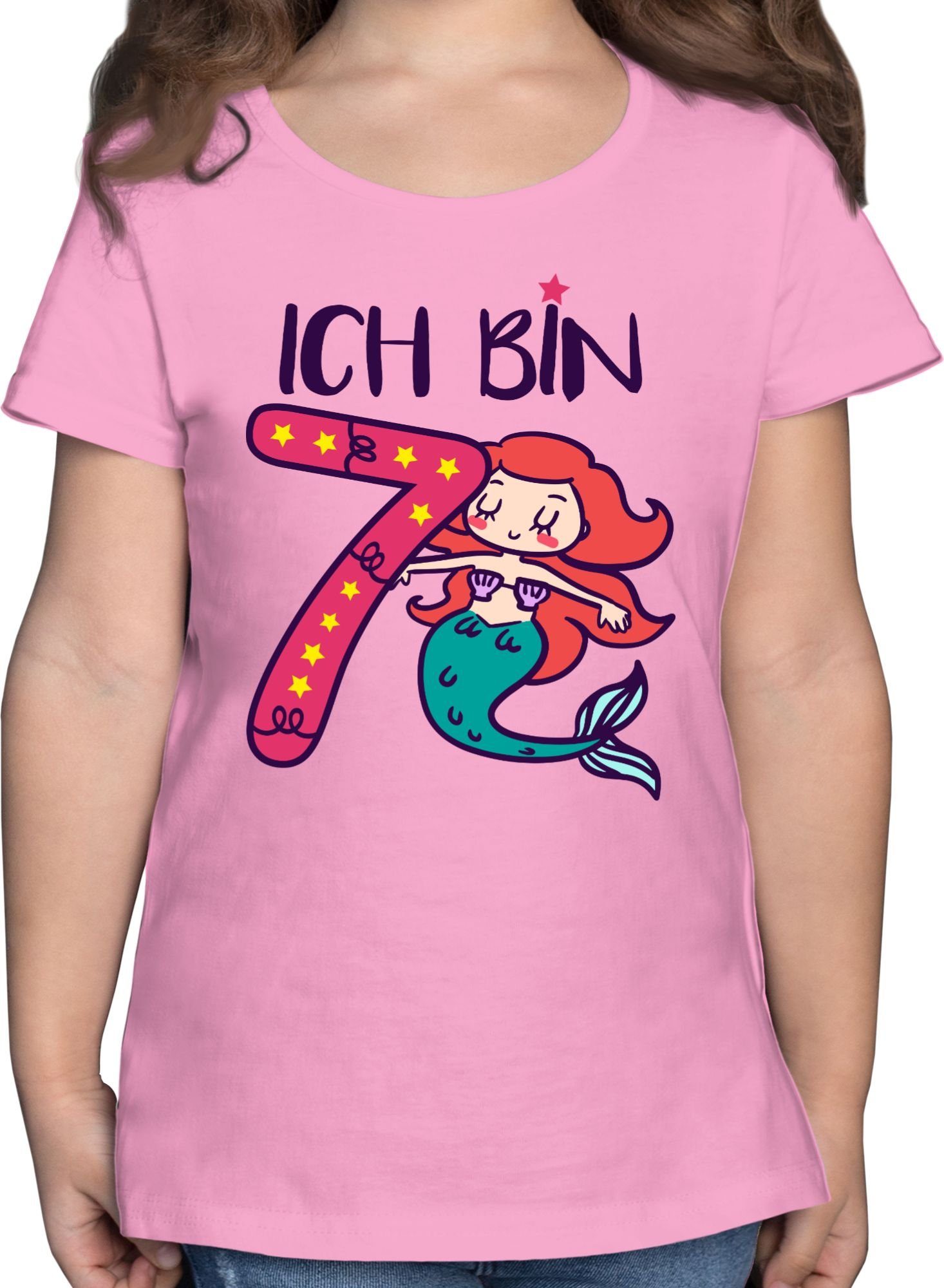 Shirtracer T-Shirt Ich bin sieben Meerjungfrau 7. Geburtstag 1 Rosa