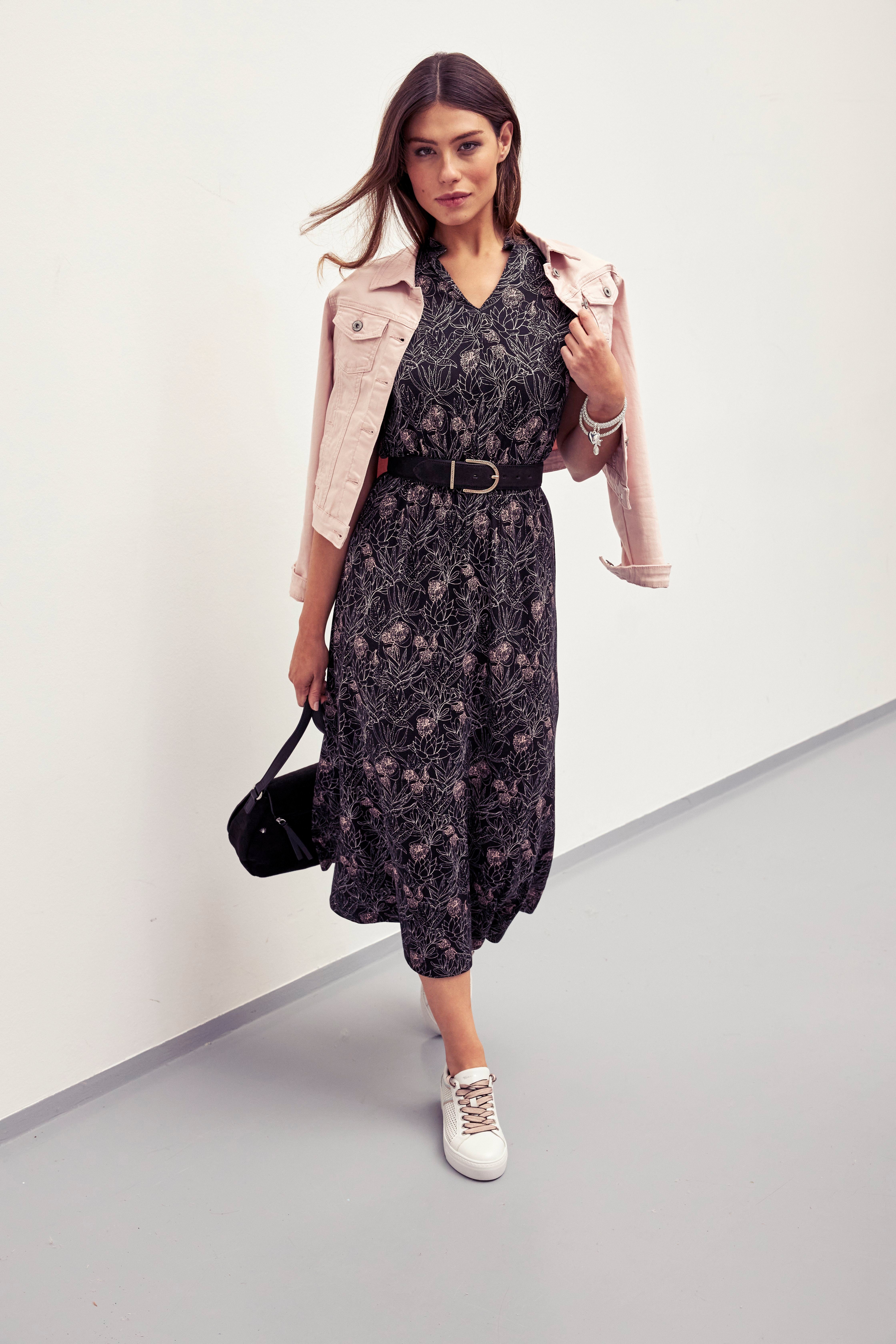 Laura Scott Jerseykleid in modischer Midi-Länge schwarz-rosa-geblümt