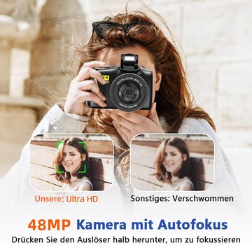Fine Life Pro Kompaktkamera (Makro-Objektiv, 48 MP, 4K UHD Digitalkamera mit rotierendem Armaturenbrett für Anfänger)