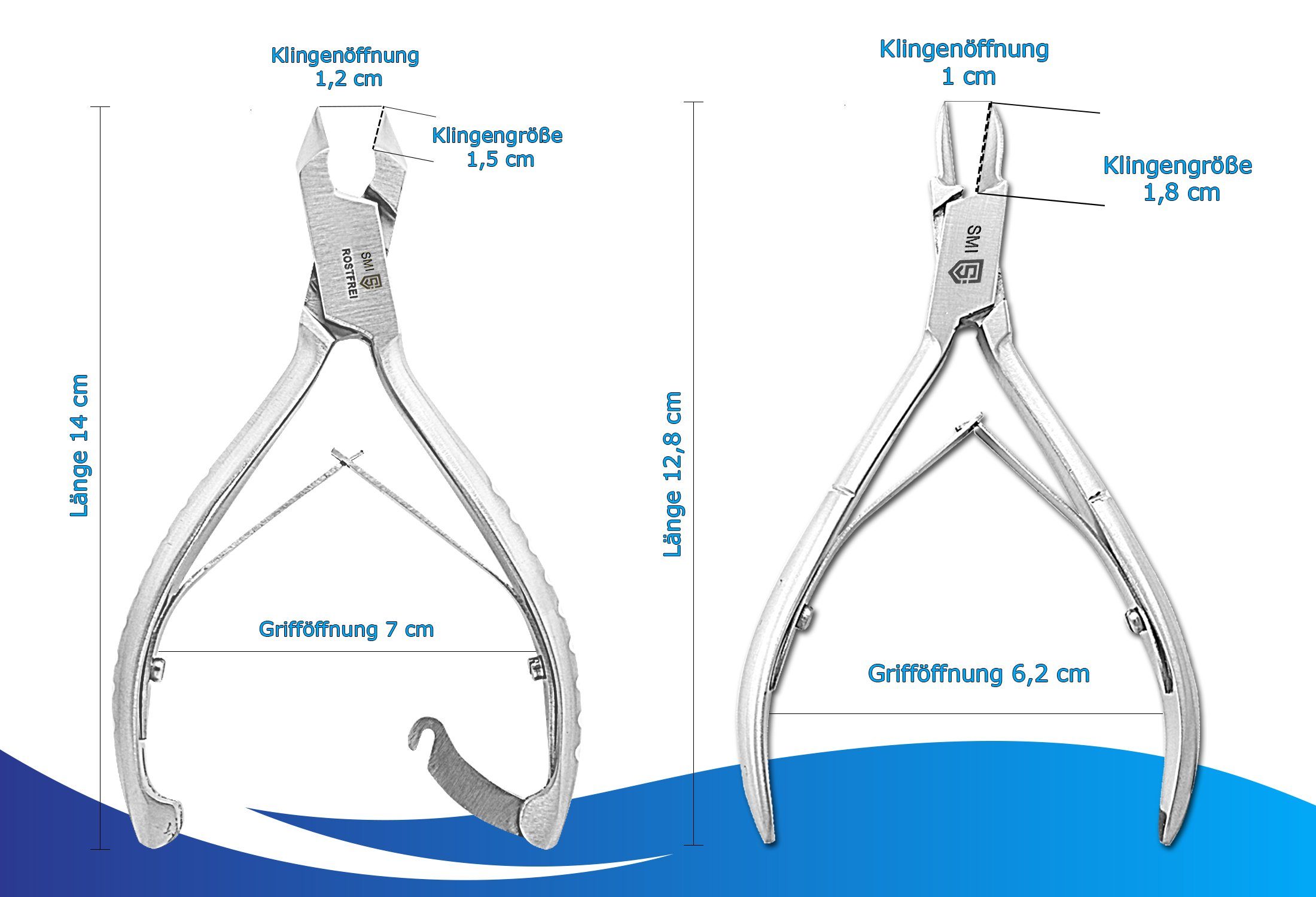 SMI Nagelzange Eckenzange eingewachsene Nägel Kopfschneider Kopfzange mit Etui