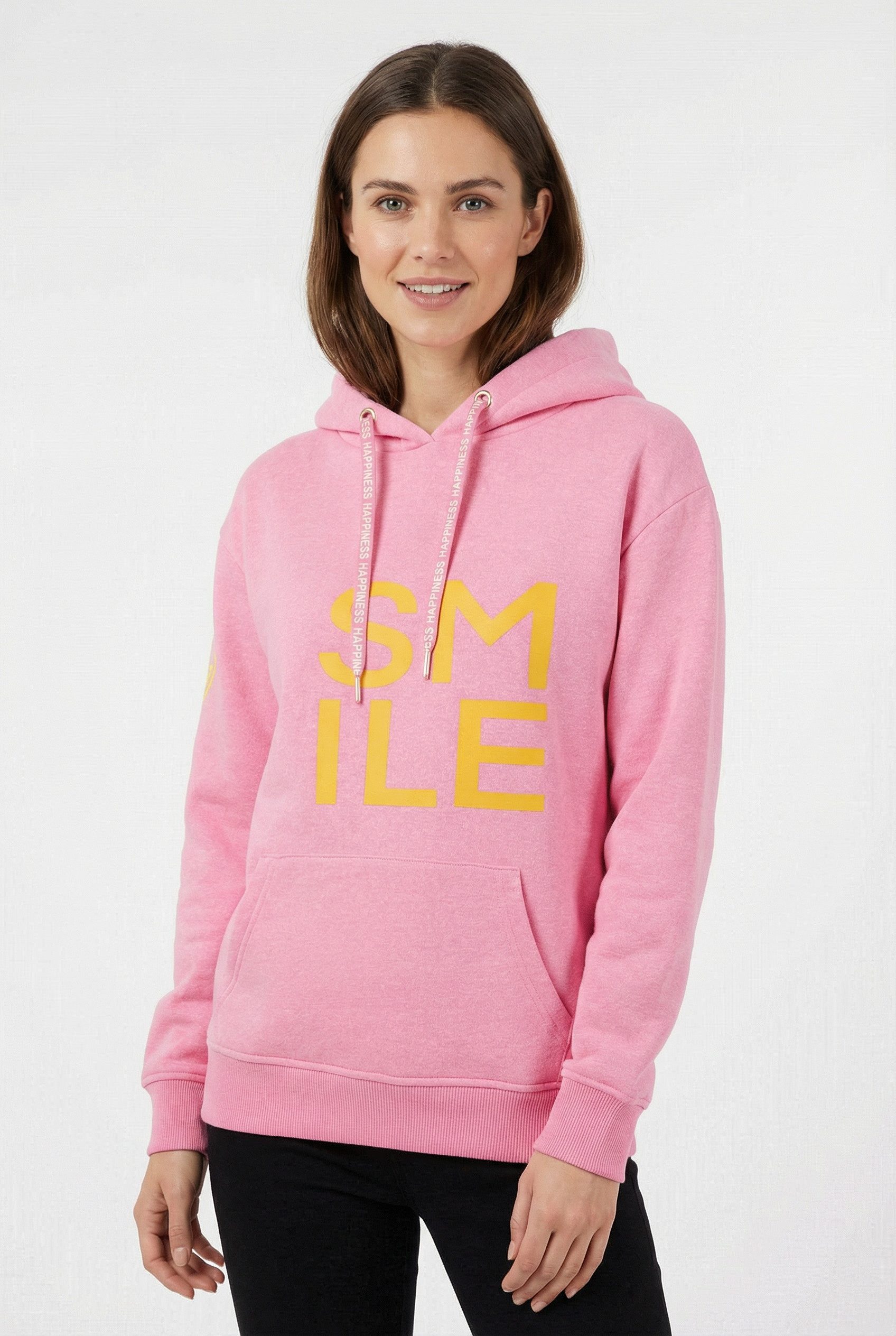 Zwillingsherz Hoodie "Alissa" Langarm, Kapuze, Neon-Details, Kordelzug, Frontprint, Kängurutasche
