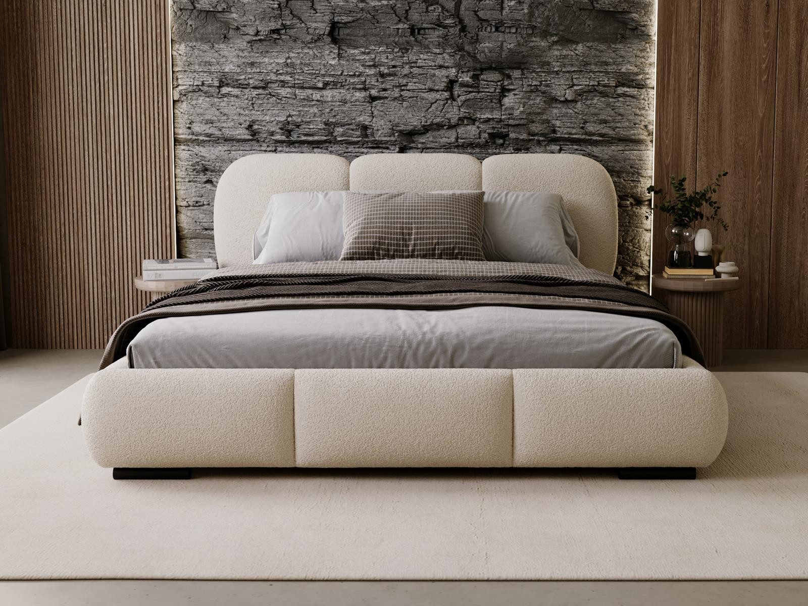 Compleo Polsterbett Wolkenbett, abgerundete Formen, Bouclé-Stoff, verschiedene Farben, TOPSELLER Stauraumbett MADE IN EU