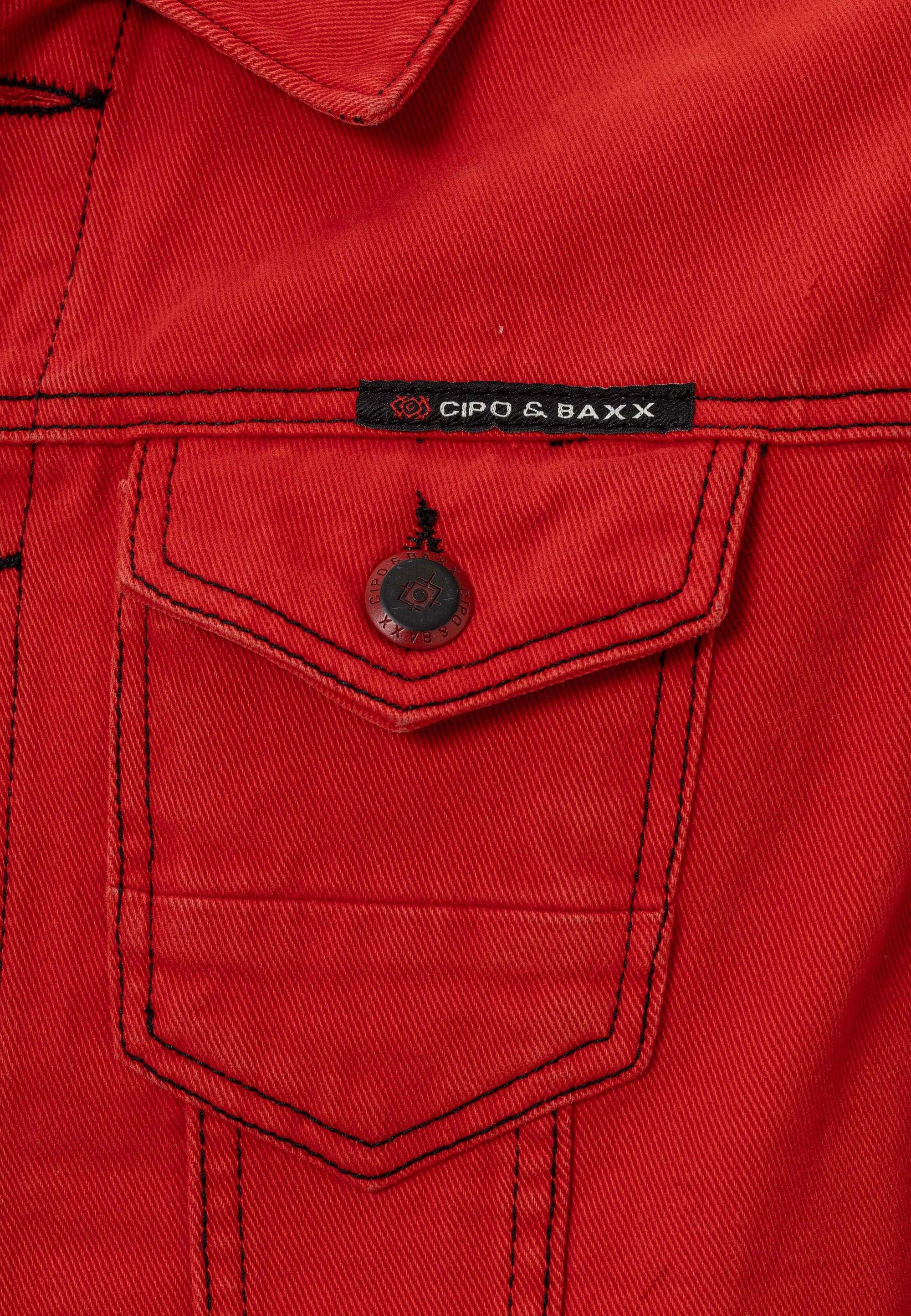 Cipo Baxx Jeansjacke rot Brusttaschen aufgesetzten & mit