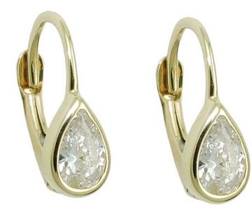 unbespielt Paar Ohrhänger Brisur Tropfen Zirkonia weiß 375 Gold 14 x 5 mm inklusive Schmuckbox, Goldschmuck für Damen