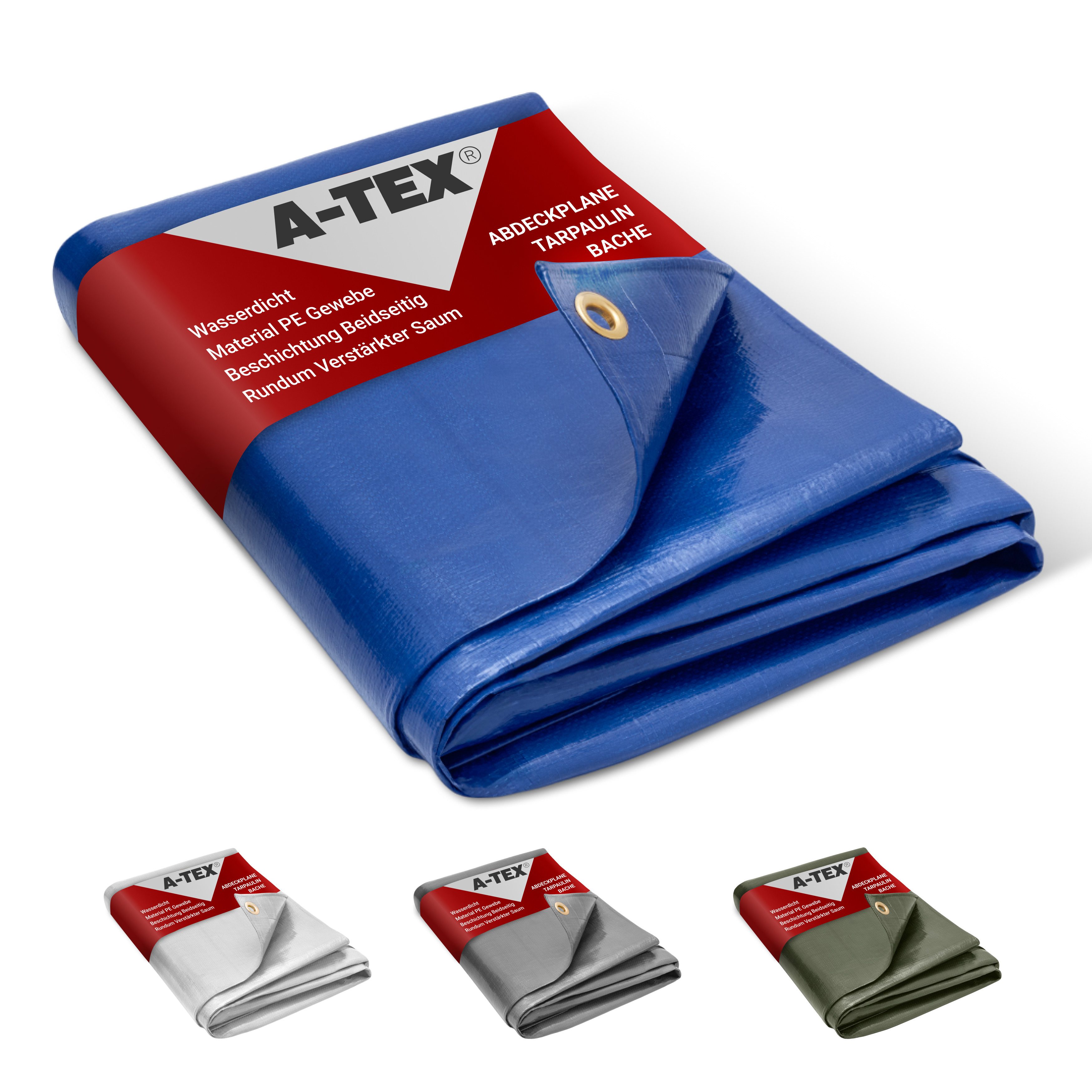 A-TEX® Schutzplane Abdeckplane Gewebeplane Plane mit Ösen 260 g/qm blau 2 x 3 m