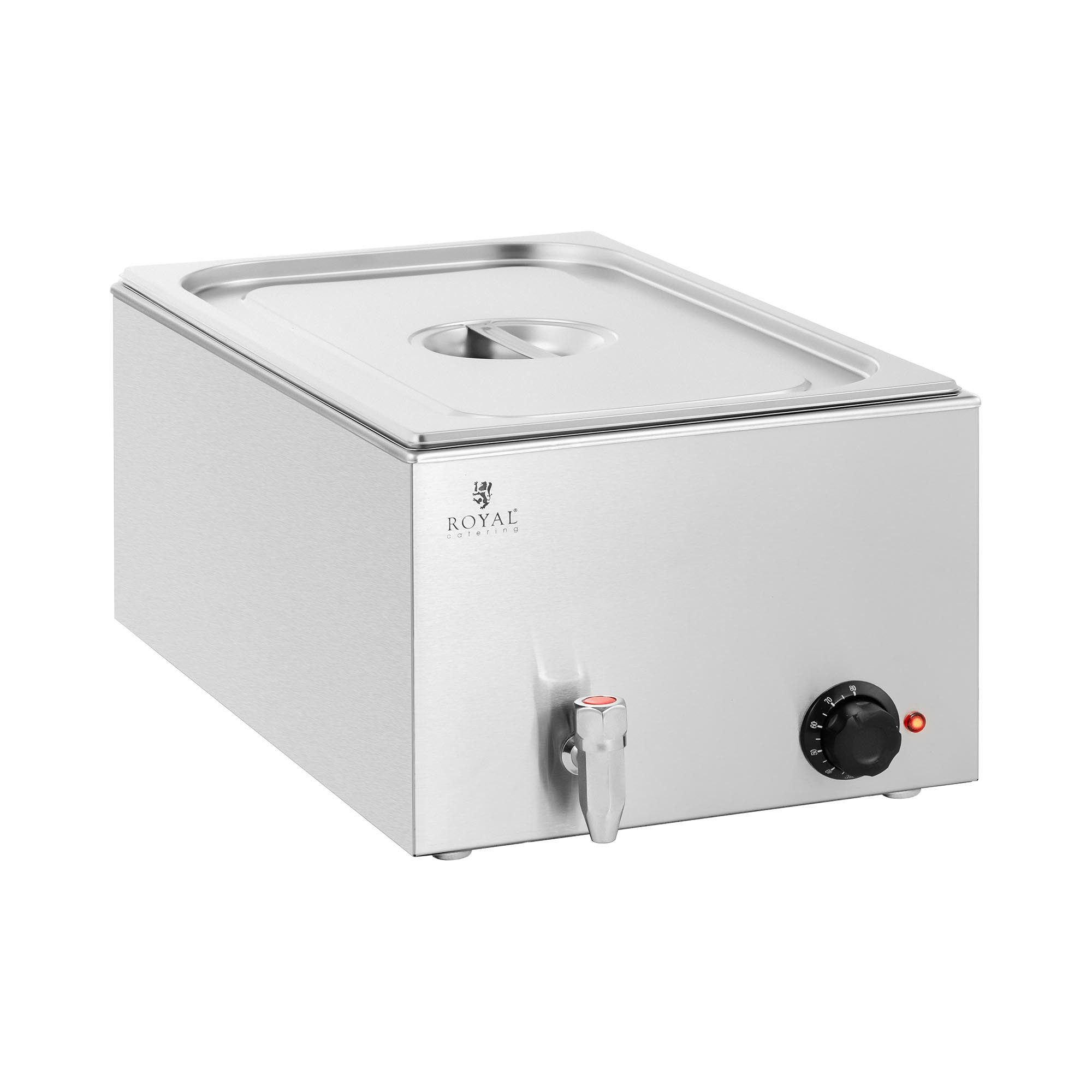 Royal Catering Speisenwärmer Bain Marie 600 W GN 1/1 Warmhaltebehälter Wasserbad 17 l Ablasshahn