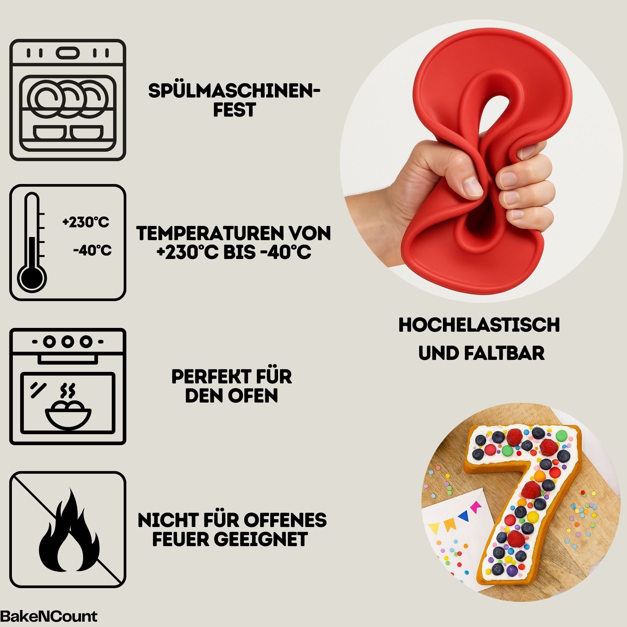 BakeNCount Backform BakeNCount Kuchen Backformen-Set Zahlen, extra Groß, aus Silikon