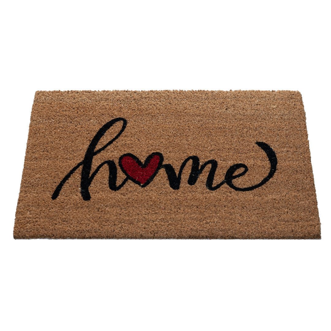 oKu-Tex Fußmatte Koko-Print, Kokos Türvorleger mit Aufdruck, rechteckig, Höhe: 15 mm, Home mit Herz, In- & Outdoor Kokosmatte mit Motiv