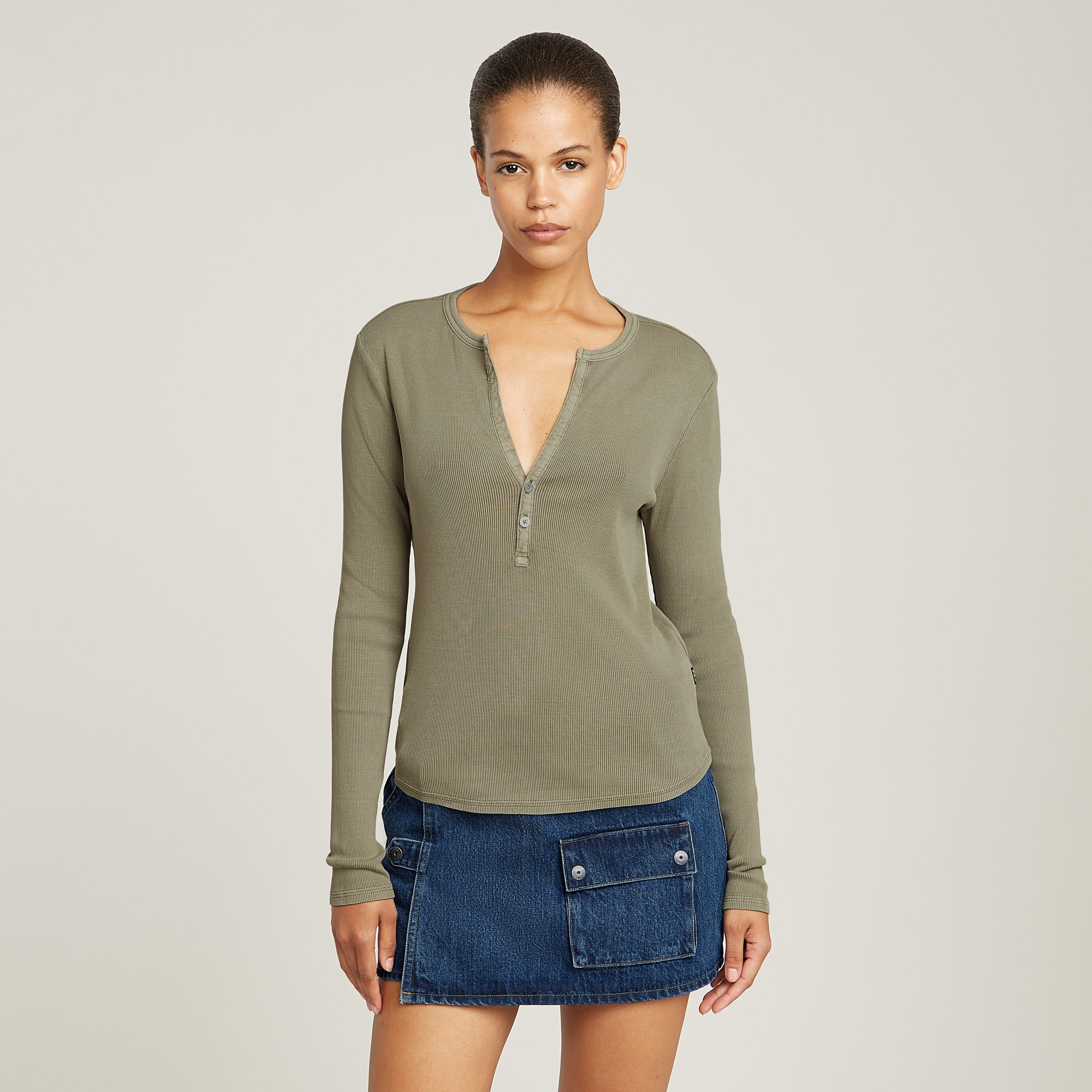 Langarmshirt Deep v slim