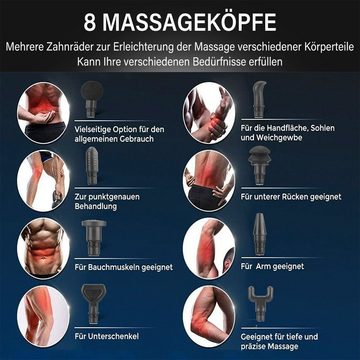 LOVONLIVE Massagegerät Massage Gun kabellose Akku Massagepistole für den ganzen Körper, Set 10-tlg., mit 8 Aufsätzen,leistungsstark, Aufbewahrungstasche