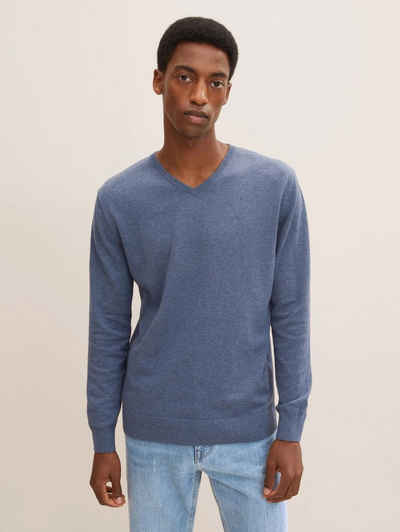 TOM TAILOR Strickpullover Dünner Feinstrick Pullover Basic V-Ausschnitt Sweater 4652 in Blau