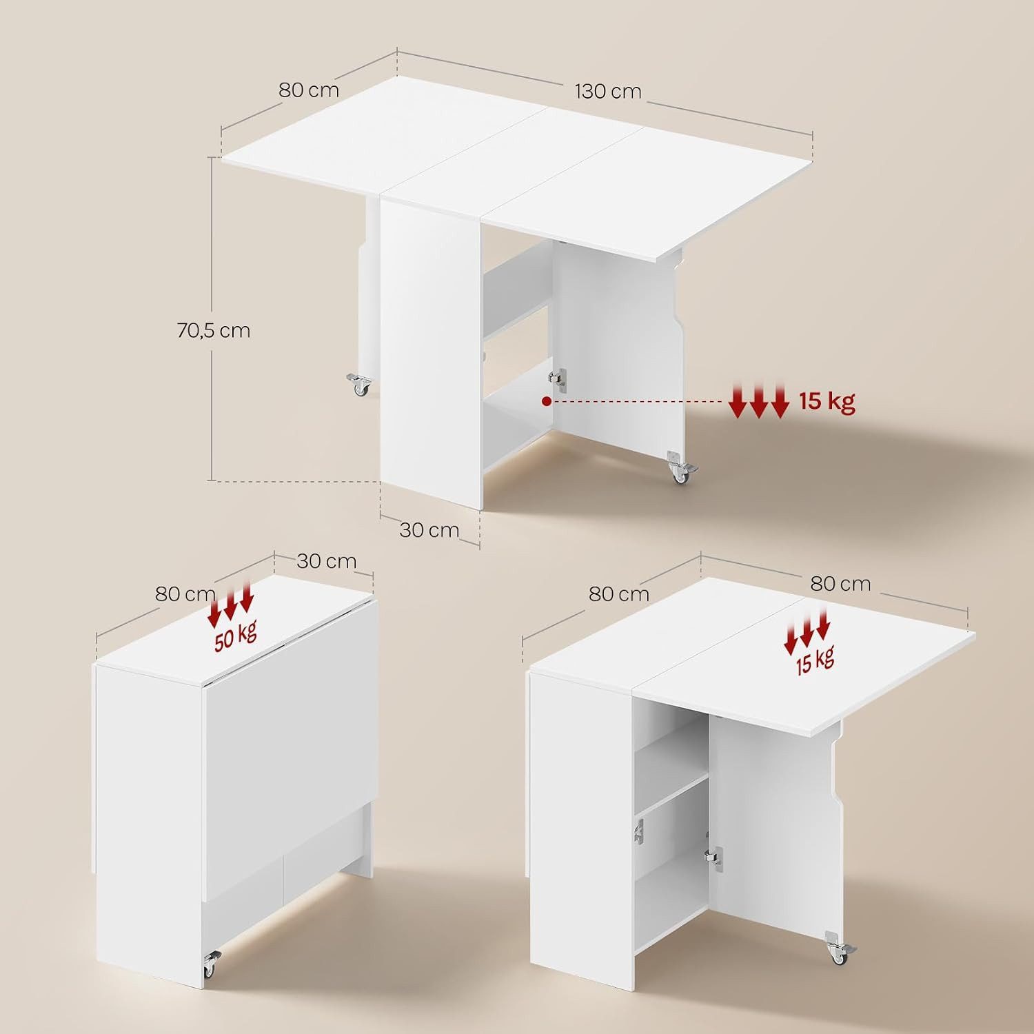 Woltu Esstisch, klappbar, Küchentisch für 2-4 Personen, 130x80x72 cm