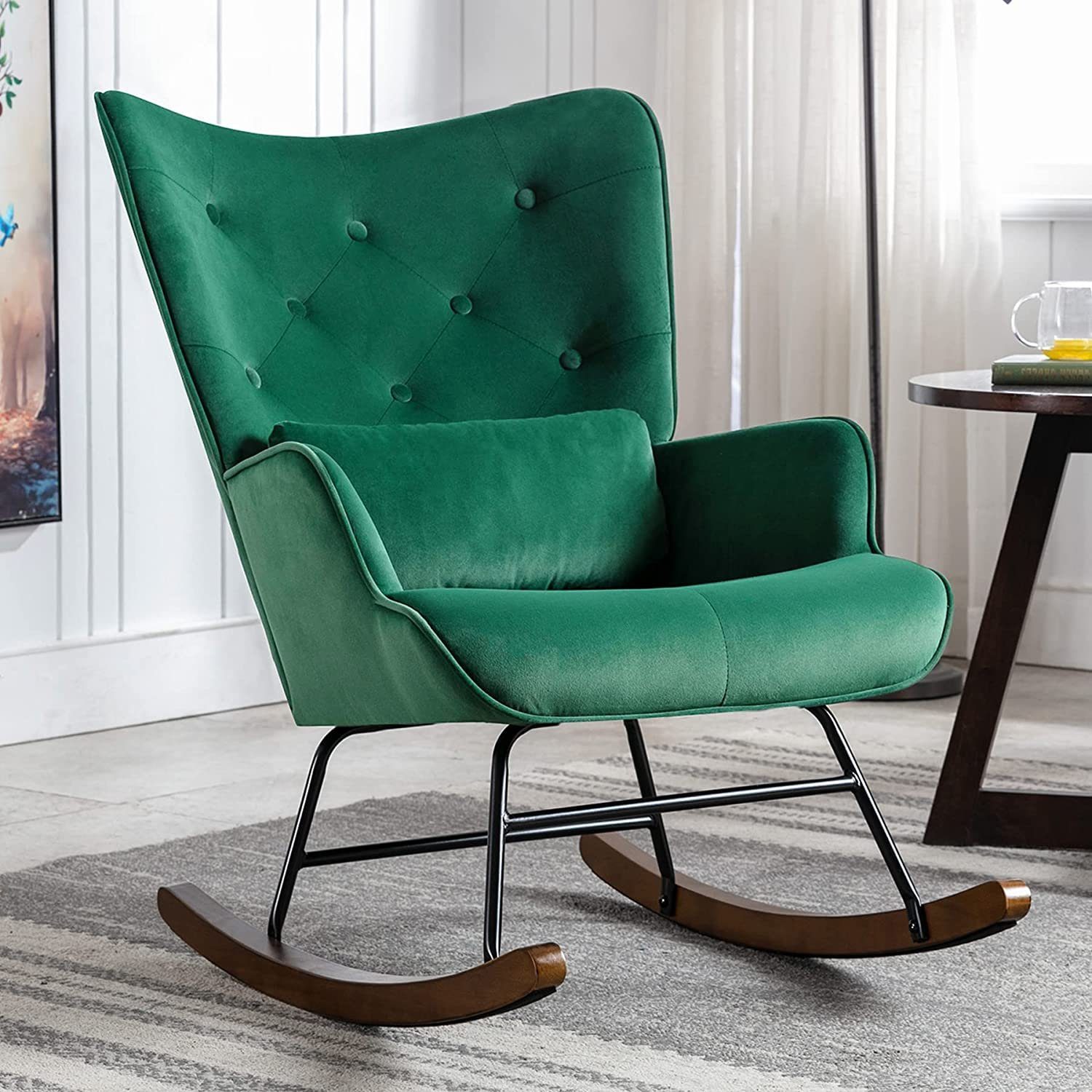 HomeMiYN Schaukelstuhl Metallgestell mit Schaukelstuhl Schaukelstuhl Holzsockel Samt Grün Wohnzimmer Samt, Sessel, aus
