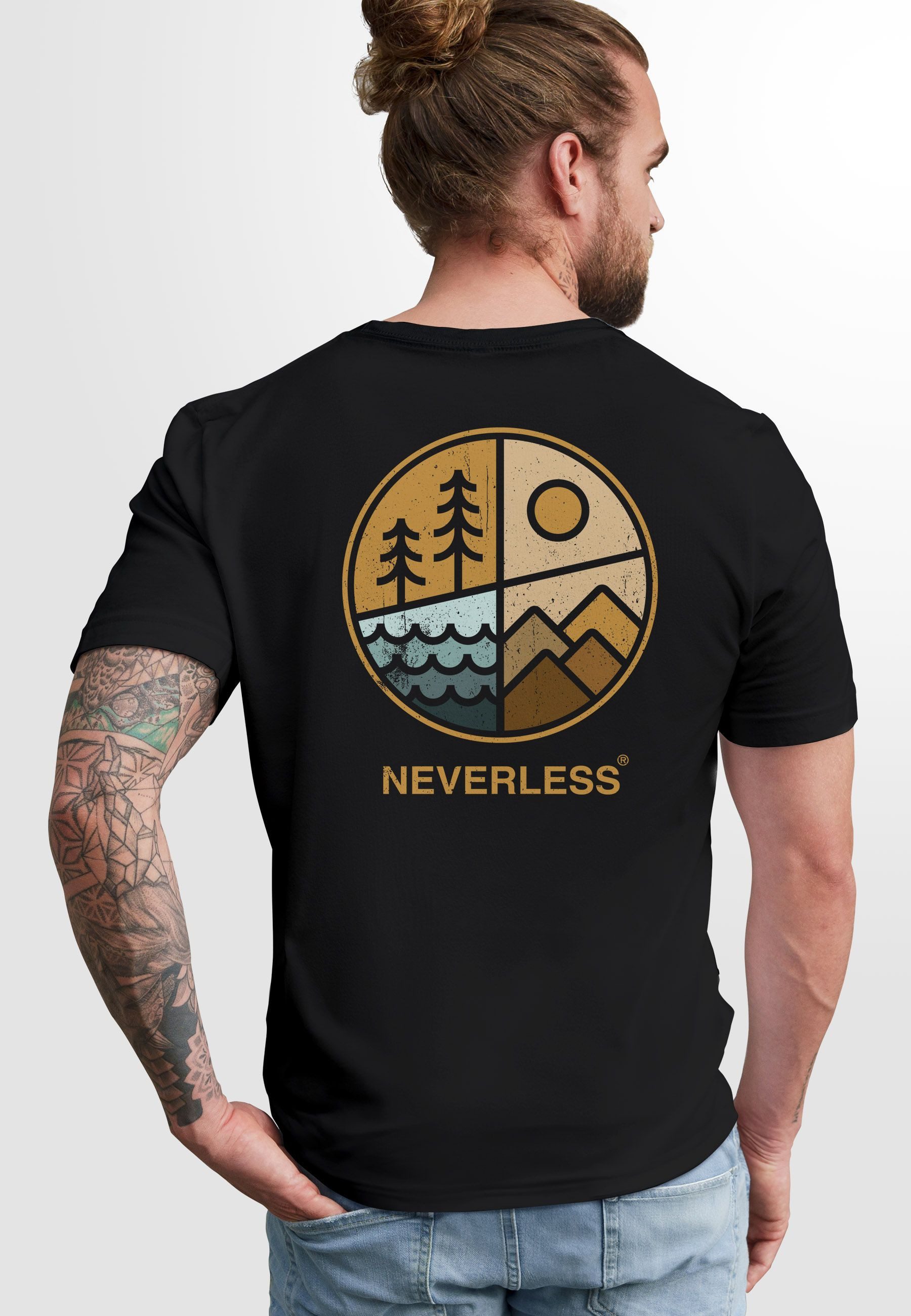Neverless Print-Shirt Herren T-Shirt Backprint Natur Grafik Berge Wald Adve günstig online kaufen