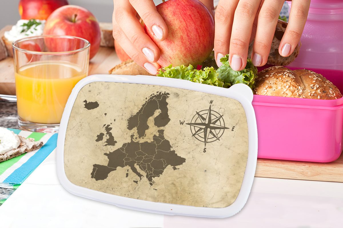 MuchoWow Lunchbox Karte - Erwachsene, Snackbox, Brotdose (2-tlg), Kinder, Kunststoff - Brotbox rosa Kunststoff, für Kompass, Europa Mädchen