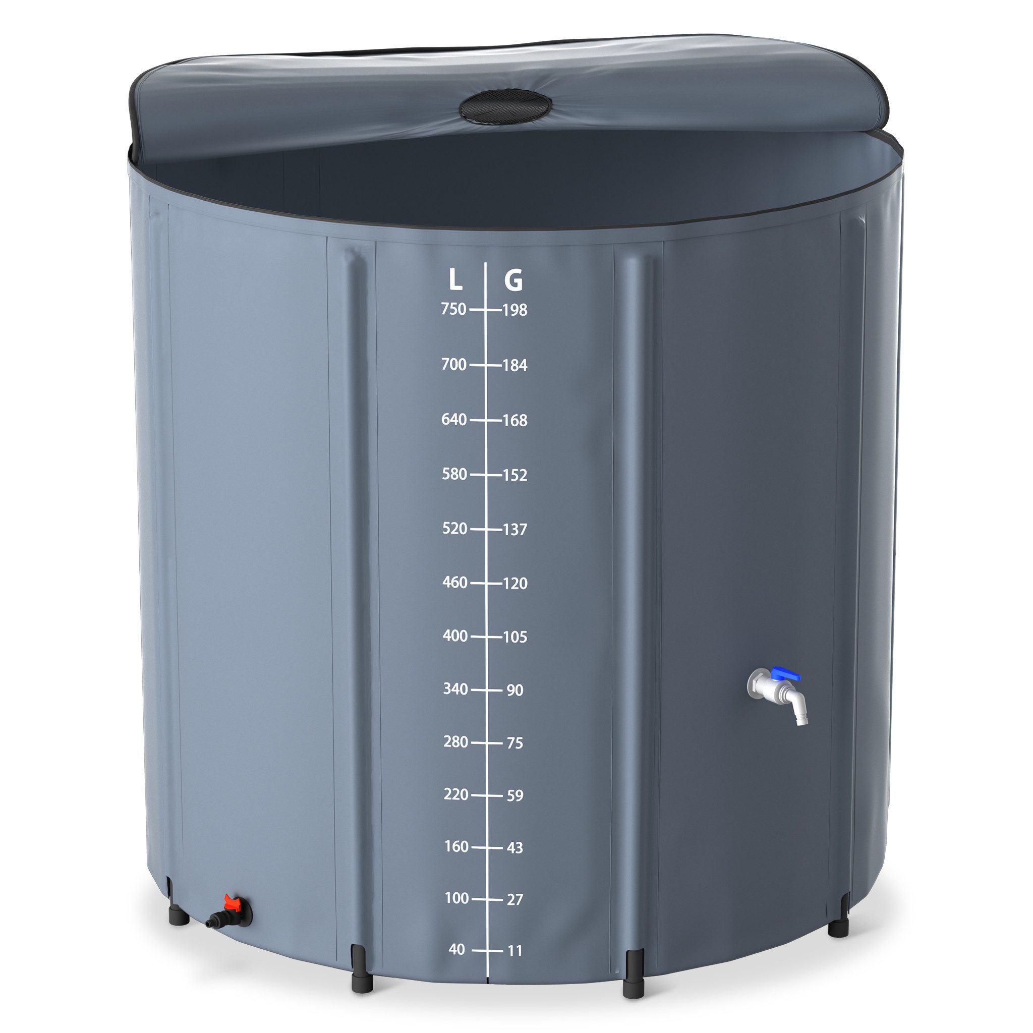 FIVMEN Regentonne Regenwassertonne faltbar Regenfass Wassertank Regenwassertank mit Hahn, 750 l, (200L / 380L / 500L / 750L), für Garten Balkon Regenfass mit Ablassventil und Überlaufschutz