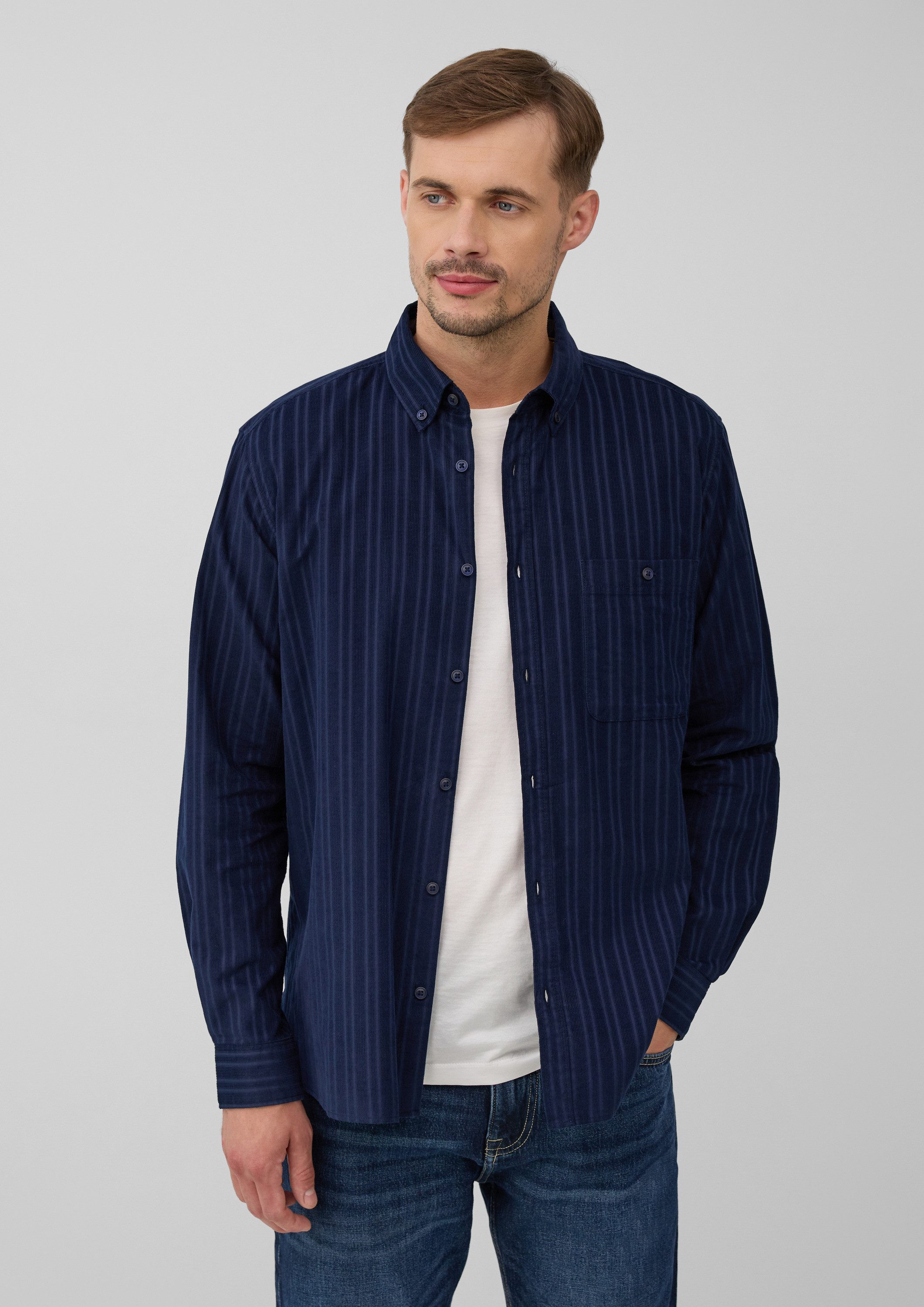 s.Oliver Langarmhemd Hemd Regular Fit: Cordhemd in Streifenoptik mit aufges günstig online kaufen