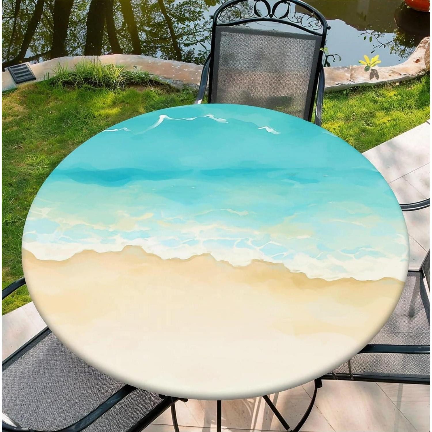 LuxusKollektion Tischdecke Tischdecke rund 110cm Strand & Wellen (1-tlg)