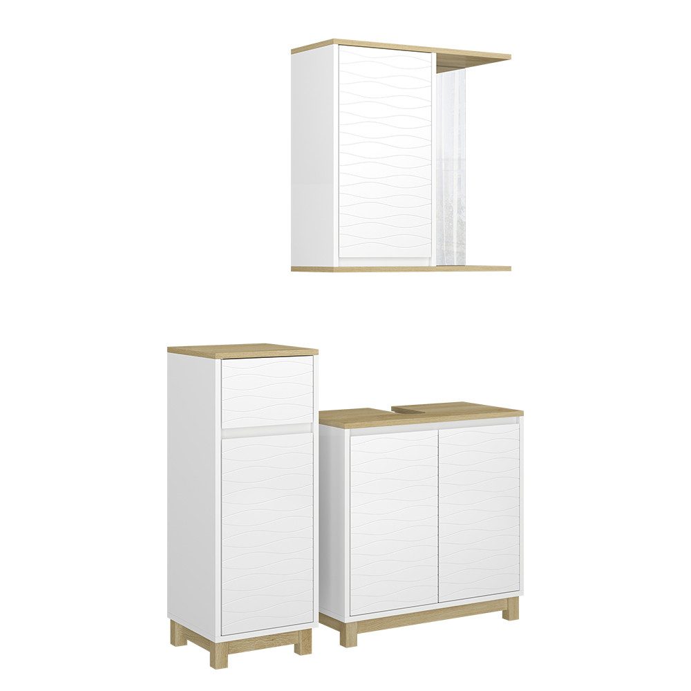Badmöbel-Set Livia, Weiß/Eiche, 3 Teile, mit Midischrank