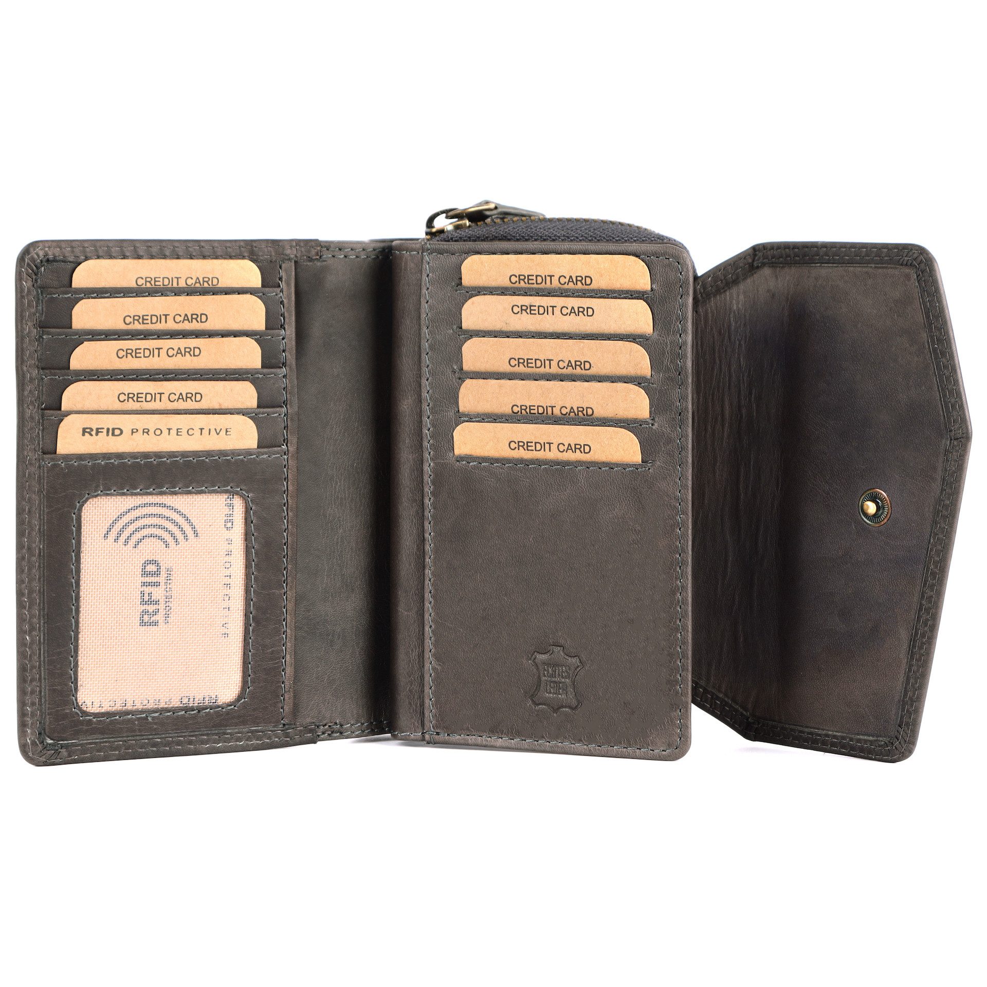Benthill Geldbörse Damen Echt Leder Portemonnaie RFID Portmonee viel Kartenfächer Vintage, RFID-Schutz Kartenfächer Münzfach Reißverschlussfach