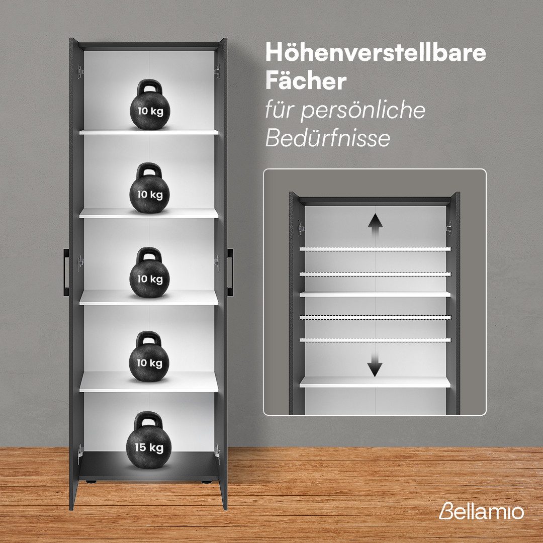 Bellamio Mehrzweckschrank Apol, Hochschrank aus Holz, Aufbewahrungsschrank (Schwarz) Aktenschrank mit 2 Türen & 5 Fächern, robust & kratzfest – Bild 4 von 5
