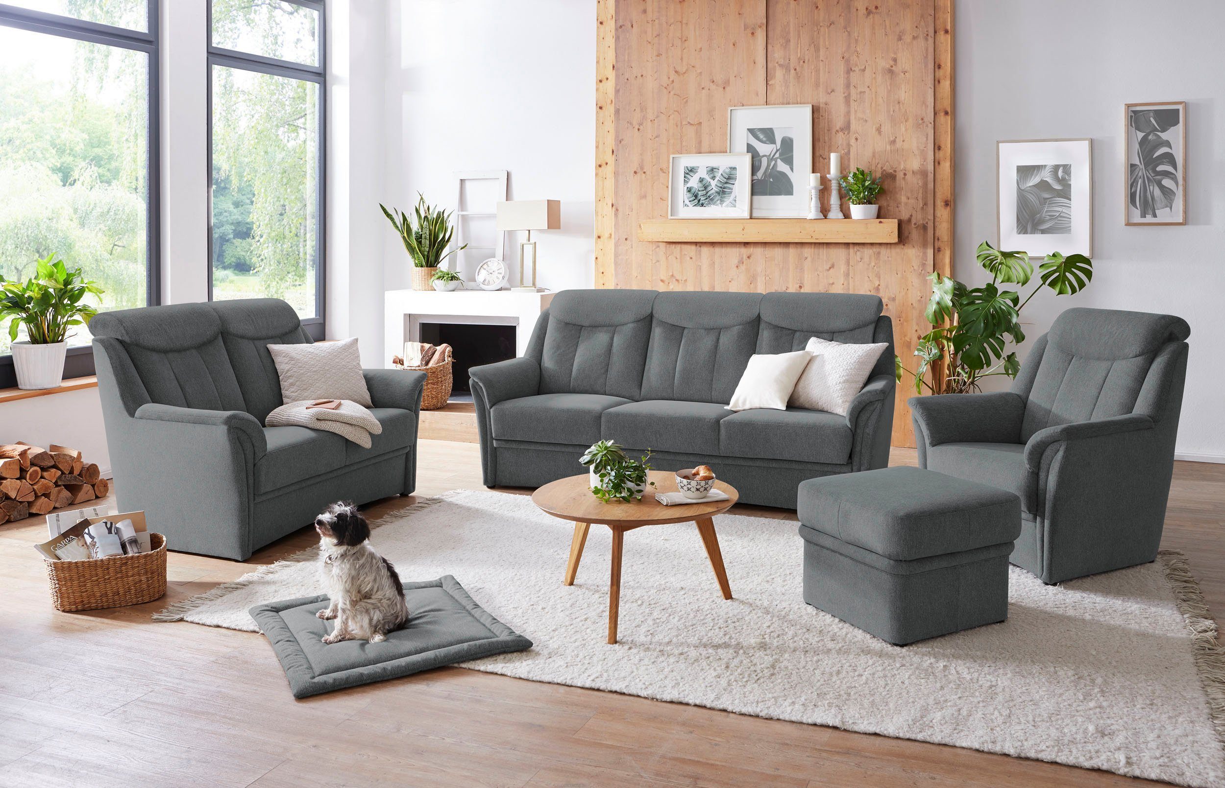 VILLA BECK Polstergarnitur Lugano, (Set, 3-tlg), Kopfteilverstellung, in Sitzhöhe 46 cm, 3-Sitzer und 2x Sessel | Couchgarnituren