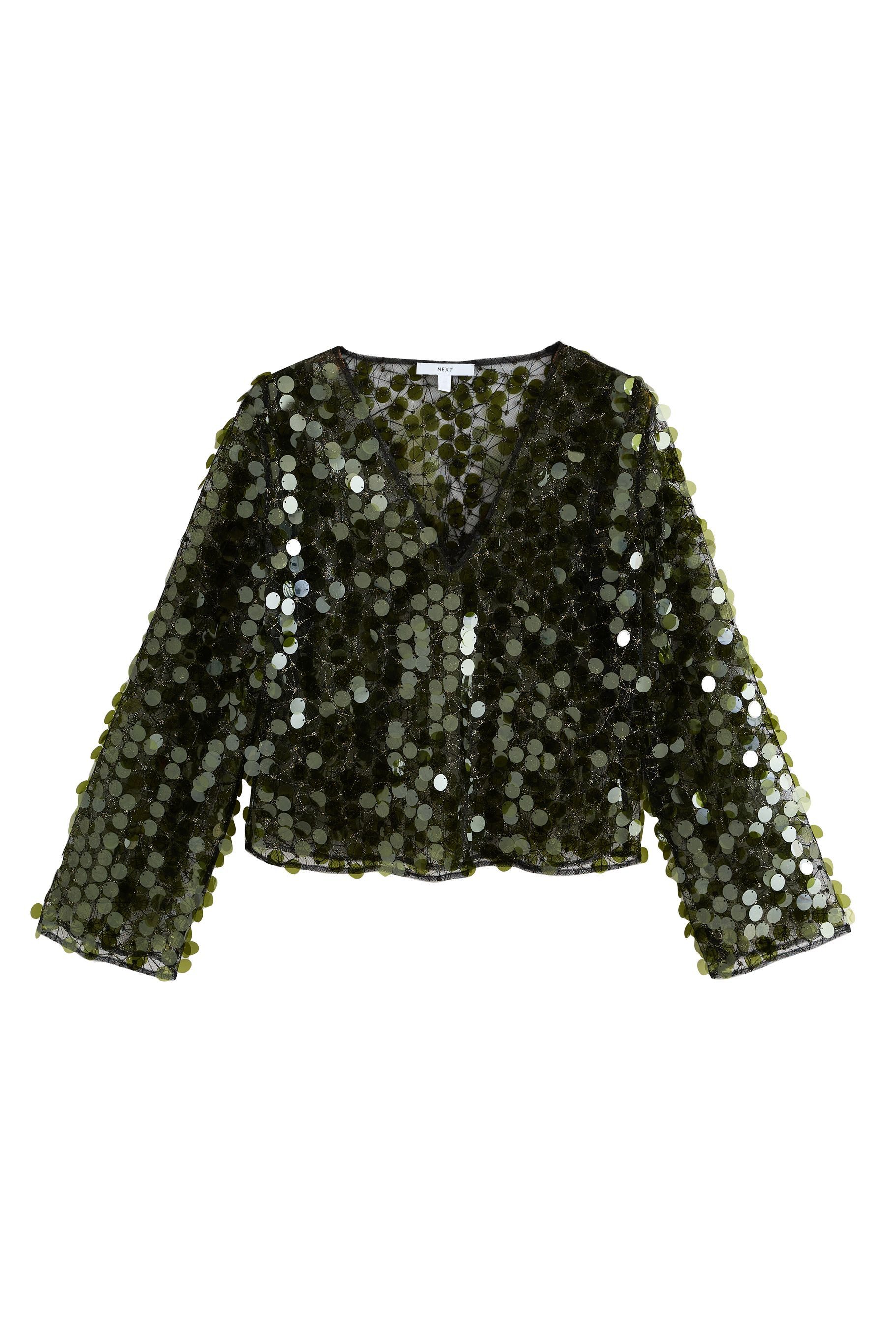 Blusenshirt Langärmeliges, transparentes Oberteil, Pailletten