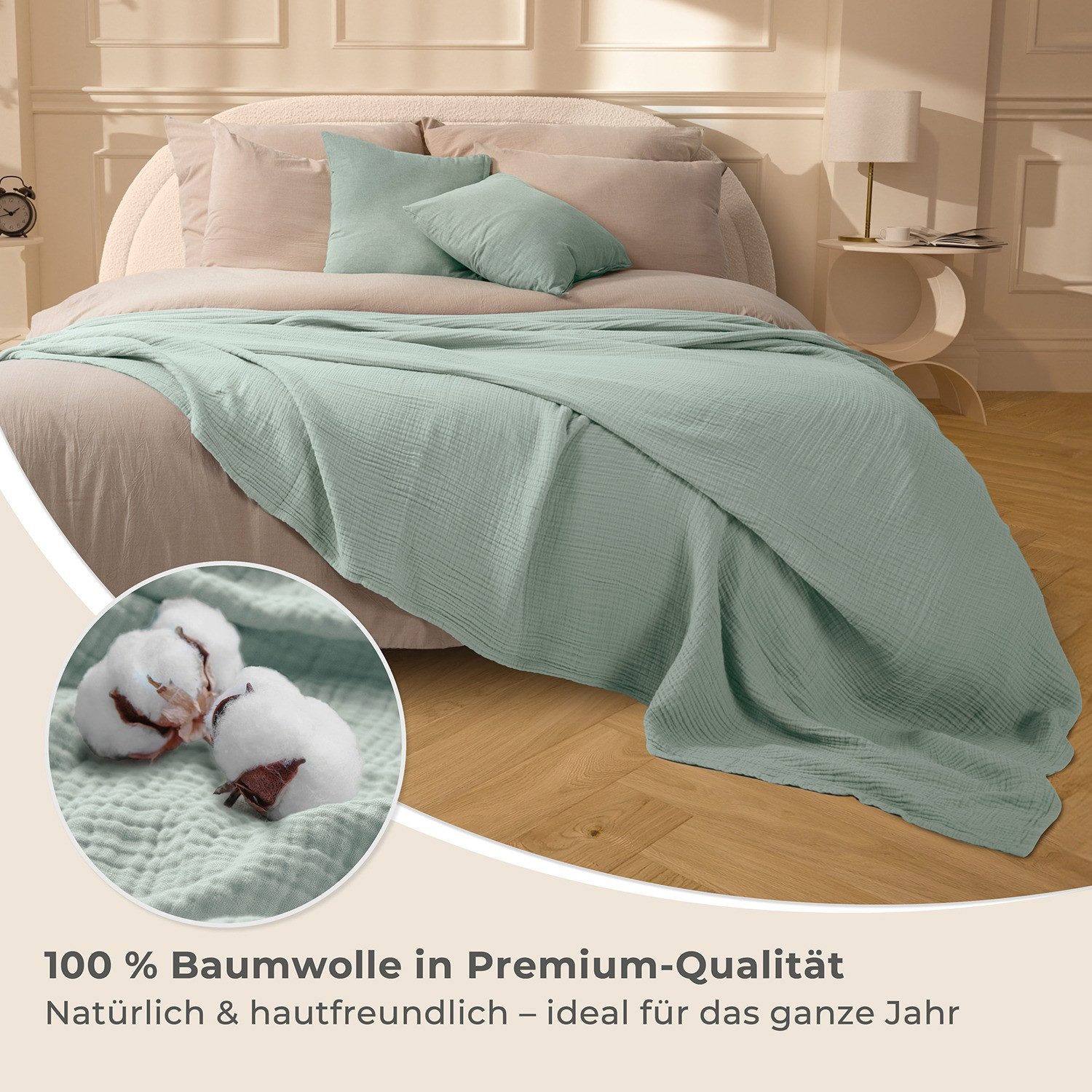 Laynenburg Tagesdecke Musselin aus 100% Baumwolle – Baumwolldecke, Kuscheldecke, Wohndecke als Sommerdecke, Bett-Überwurf, Couch-Überwurf, Sofa-Decke – Bild 4 von 5