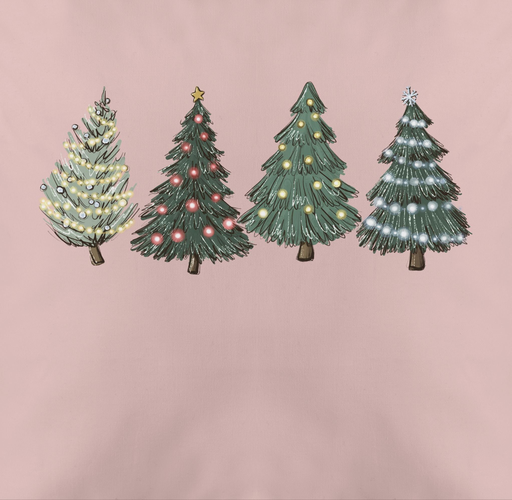 Christmas Weihnachtsbäume, 3 Shirtracer Hellrosa Dekokissen Weihnachtskissen