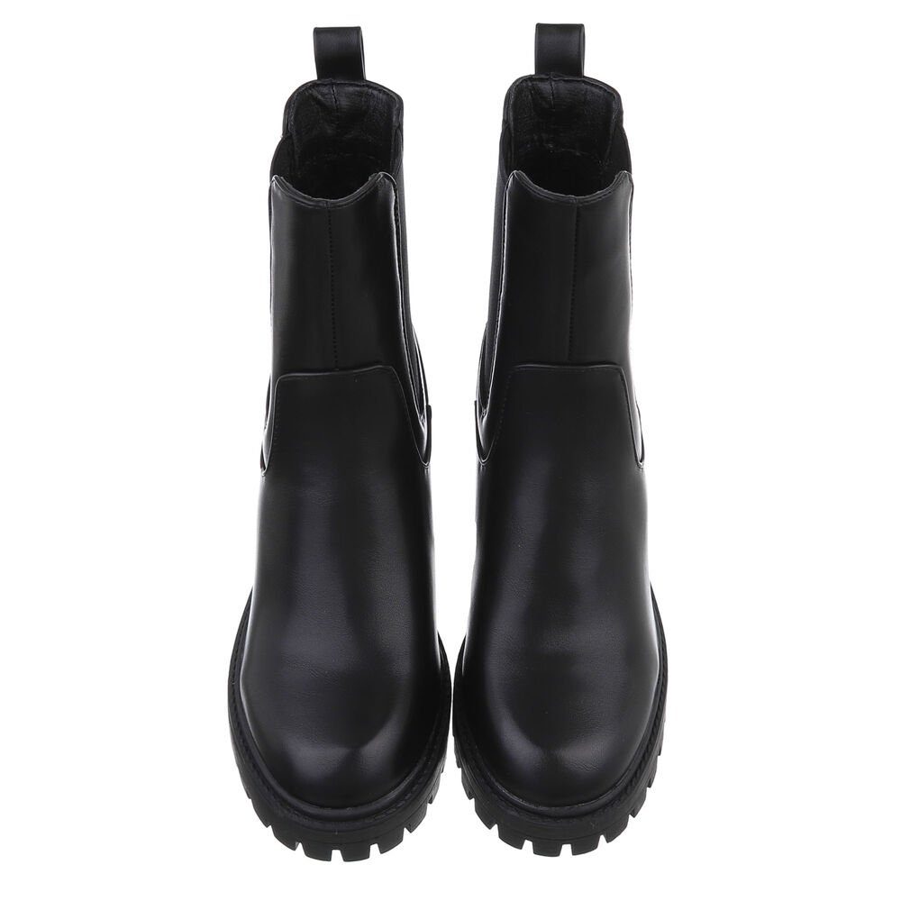 Ital-Design Damen Elegant Plateaustiefelette (84338091) Blockabsatz High-Heel Stiefeletten in Schwarz