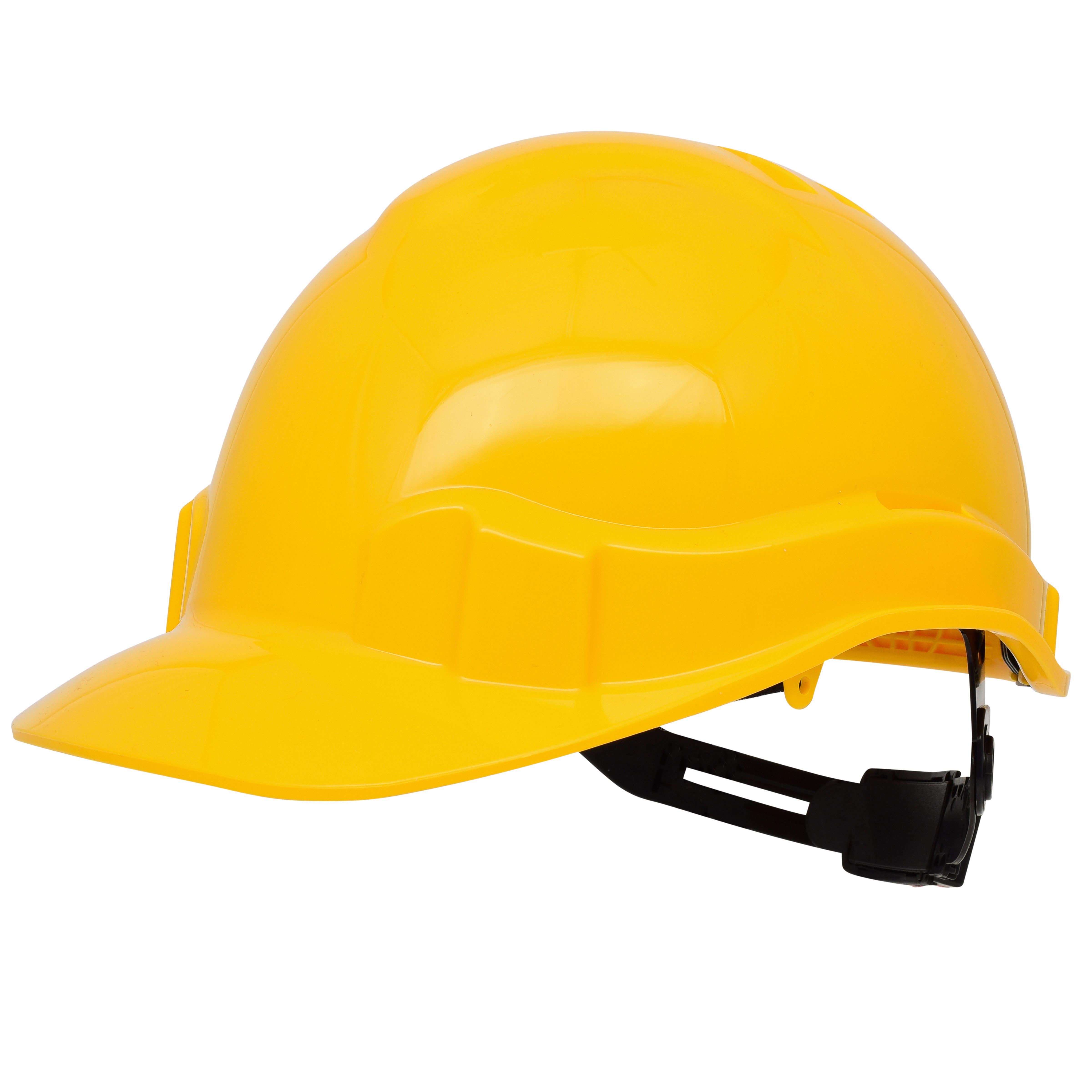 PRO FIT by Fitzner Sicherheitshelm Pro Cap, Arbeitsschutzhelm, PE-Schutzhelm für die Baustelle, Gelb (1, Stück), 6-Punkt-Textil-Bänderung, Nackenschutz, Push-Lock-System