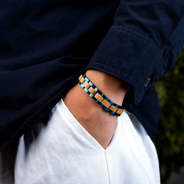Holzwerk Edelstahlarmband CHIEMSEE Damen und Herren Holz Armband, Gliederarmband, blau, beige
