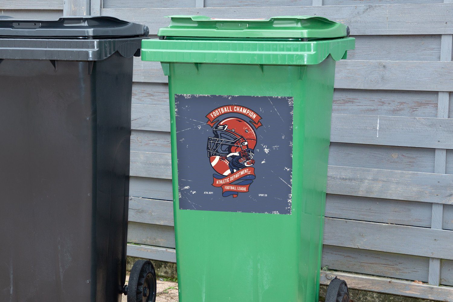 Sticker, Helm MuchoWow Mülleimer-aufkleber, - Container, Retro Mülltonne, Abfalbehälter - Rugby Wandsticker (1 St),
