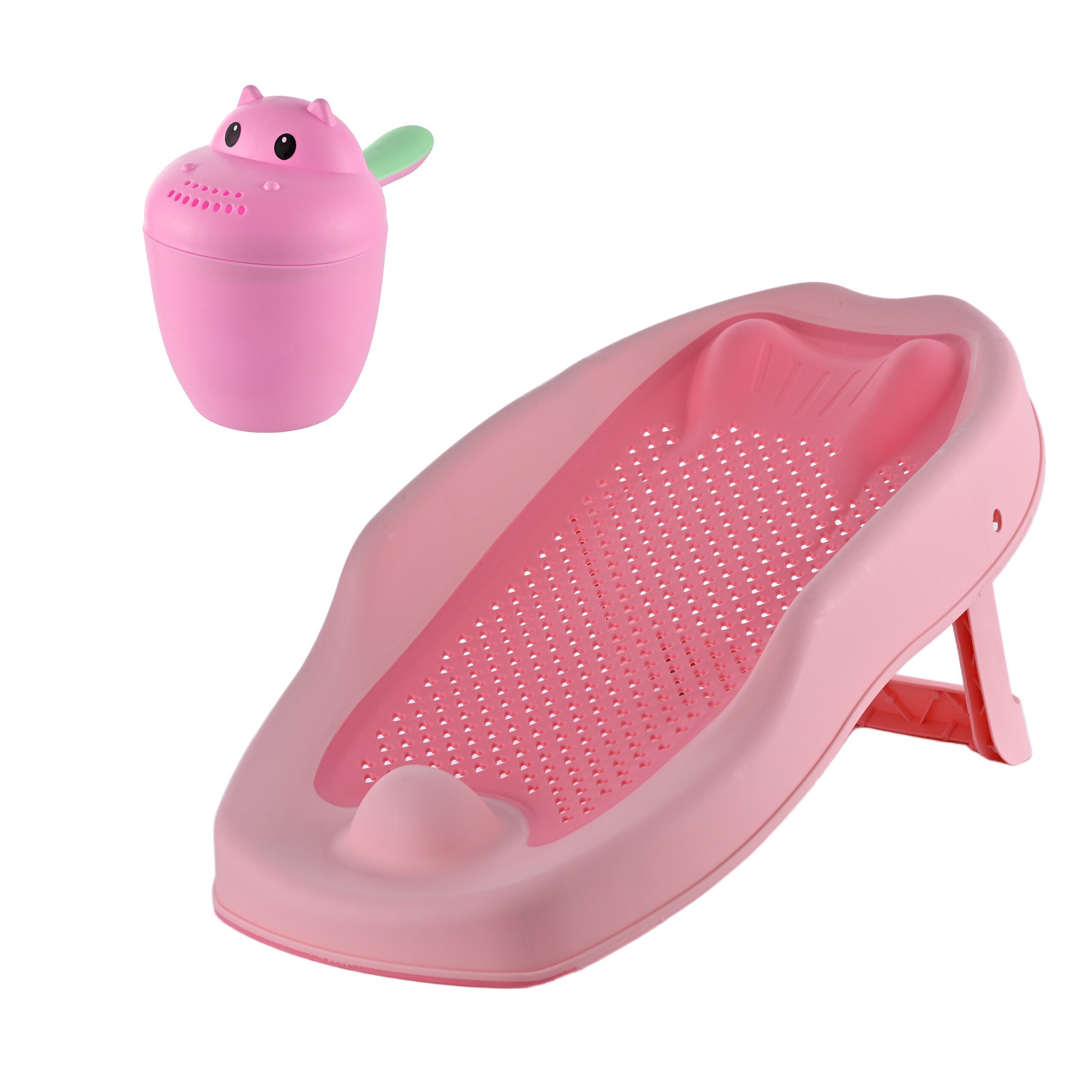 relaxdays Badesitz Baby-Badehilfe Set mit Haarwaschbecher (2-tlg), Rosa