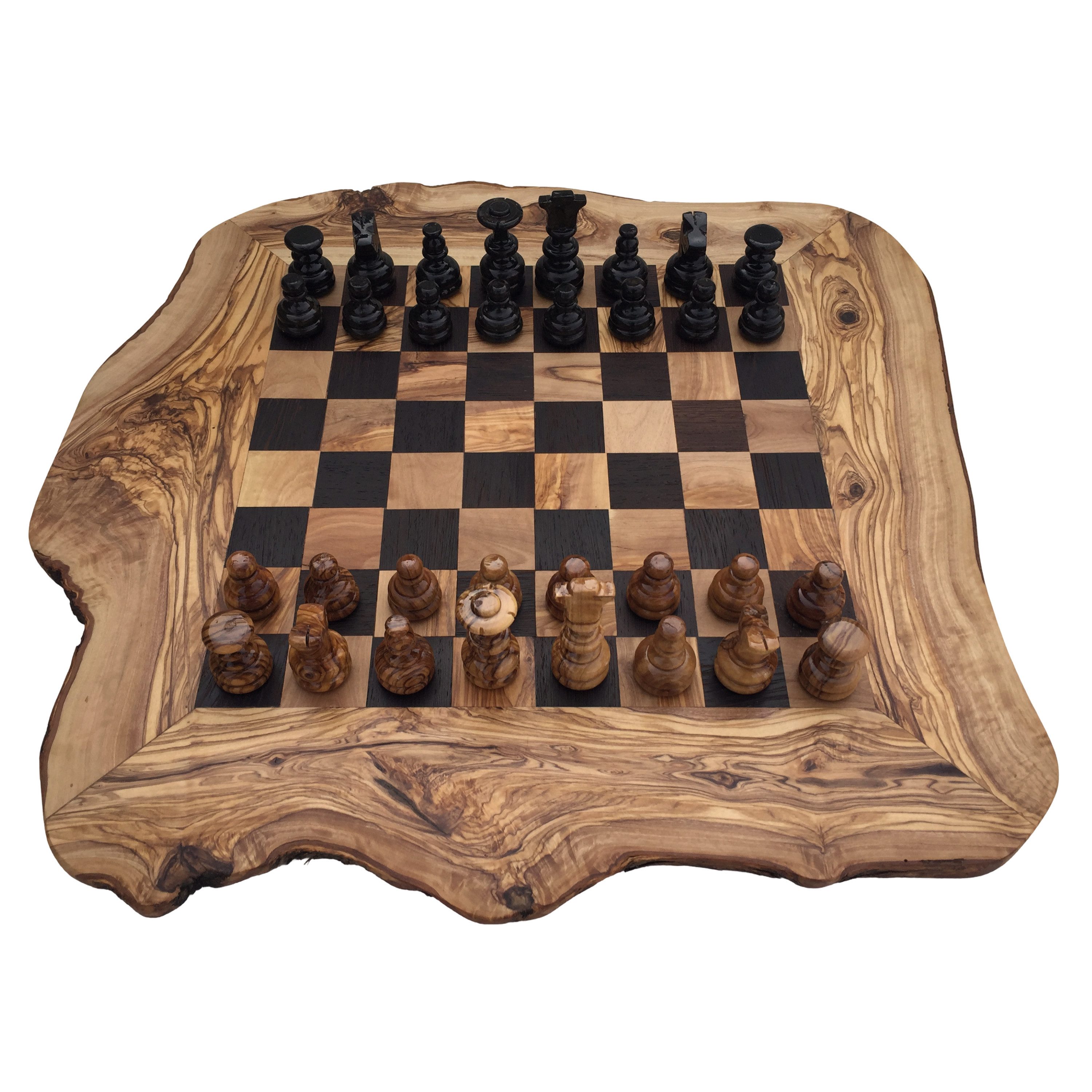 Spiel Schachbrett rustikal Gr. XL braun dunkelbrau aus Olivenholz und Wenge
