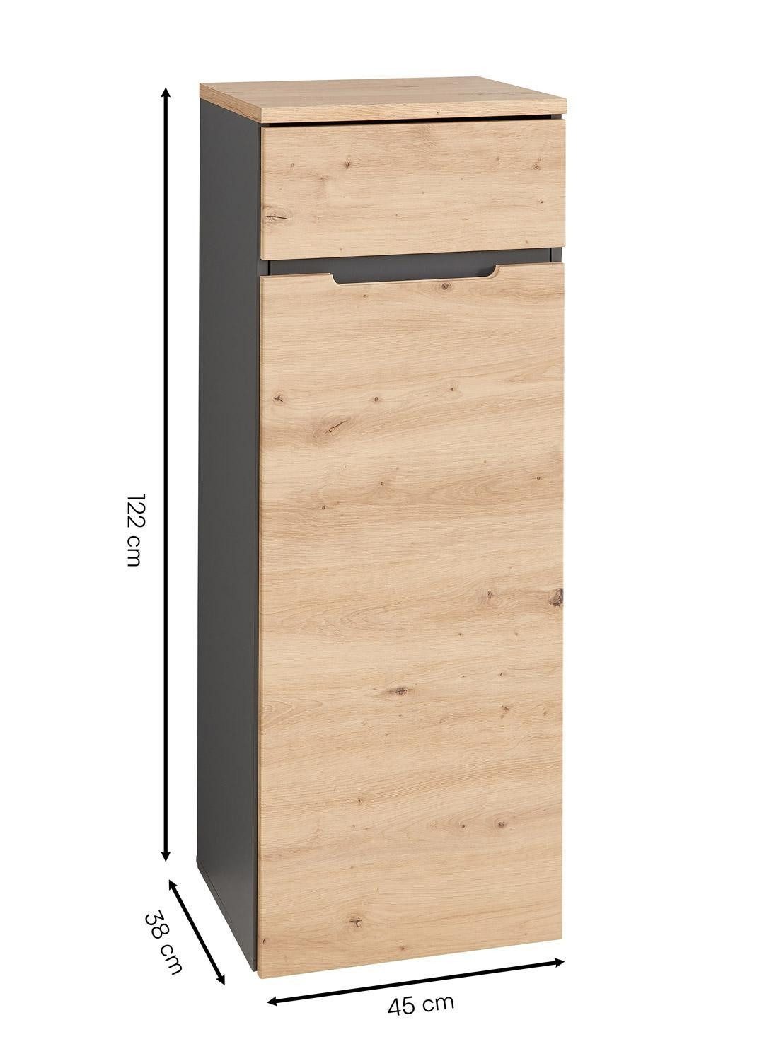 Innostyle Kommode Büroschrank MEMPHIS, Artisan Eiche Dekor, Graphit, B 45 x H 122 cm, 1 Tür