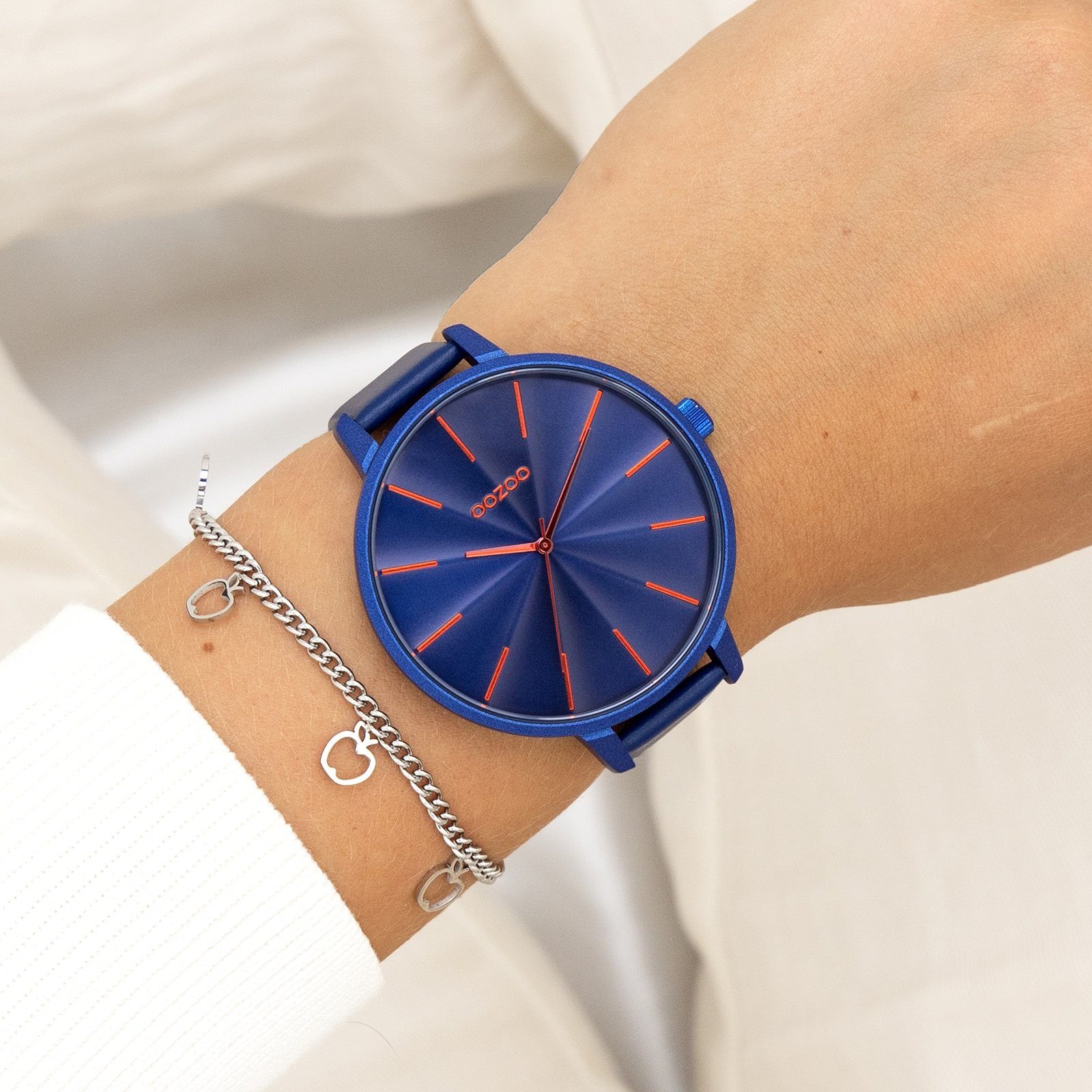 (ca. groß Armbanduhr Lederarmband, OOZOO rund, Quarzuhr Fashion-Style Timepieces Analog, Damenuhr extra Damen 48mm) Oozoo