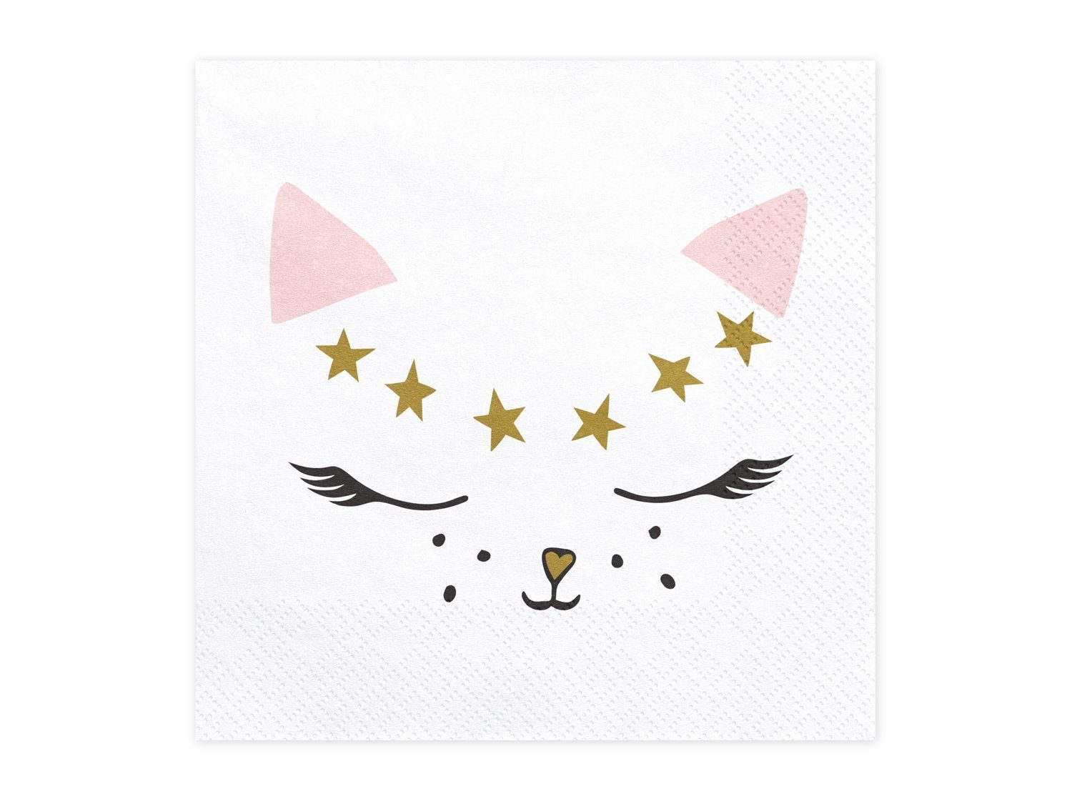 partydeco Papierserviette, Servietten Katze 33x33cm weiß / gold / rosa, 20 Stück