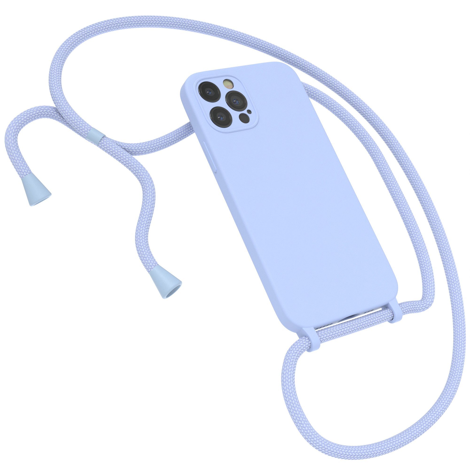 EAZY CASE Handykette Silikon Kette für Apple iPhone 12 Pro 6,1 Zoll, Handyhülle mit Umhängeband Matt Hülle mit Band Kordel Blau / Hellblau