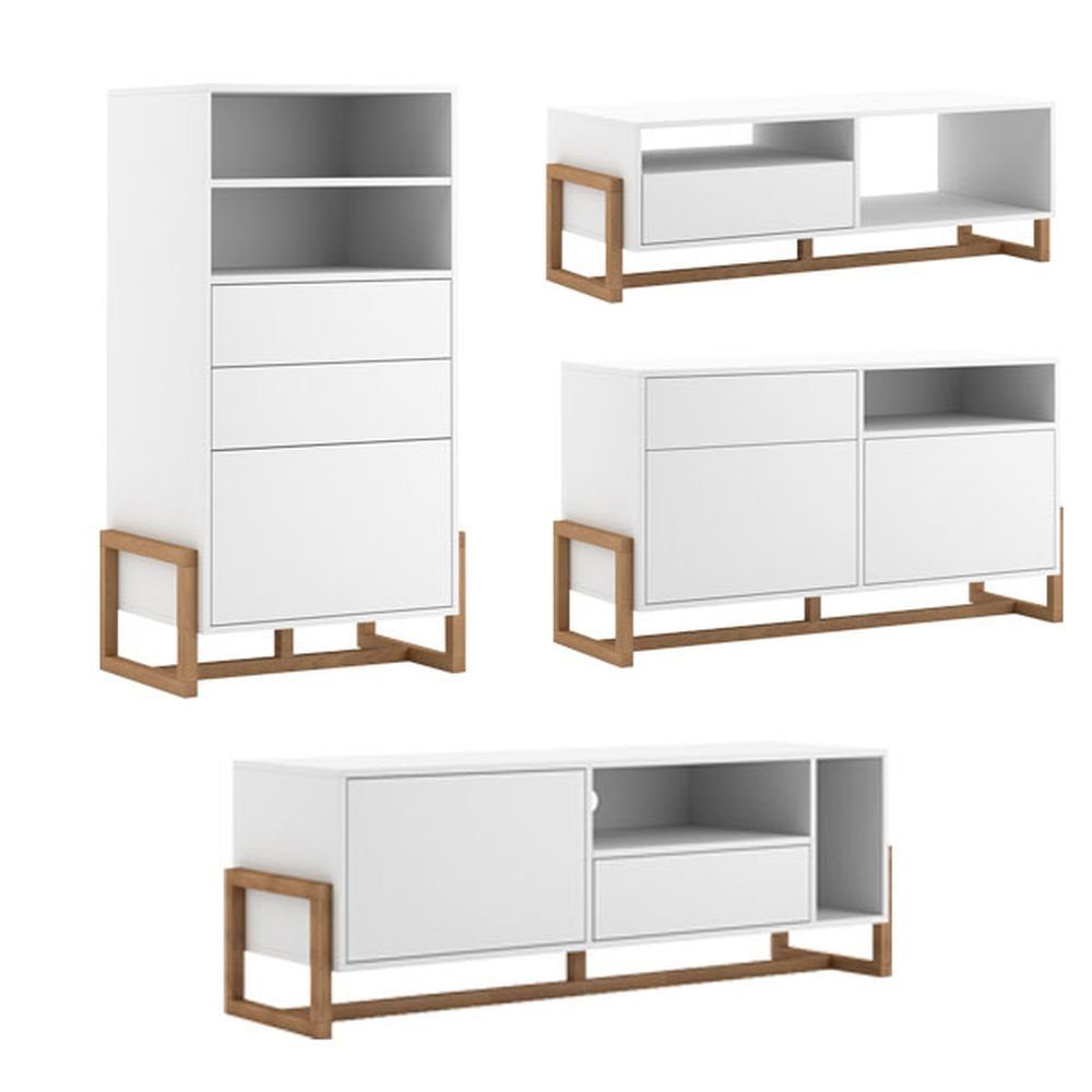 Oslo, 1 - Wohnzimmer-Set Highboard 1 - (Set, - Lowboard 1 Kommode 1 Feldmann-Wohnen Couchtisch)