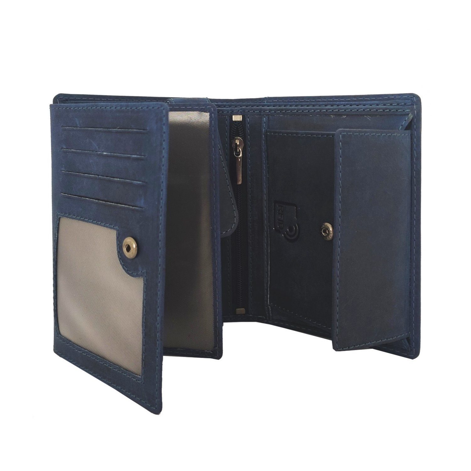 Buffalo Hill Geldbörse Büffelleder Portemonnaie, integrierter RFID-Schutz >BH-2395<, elegantes Wallet mit 8 Kartenfächern in Blau