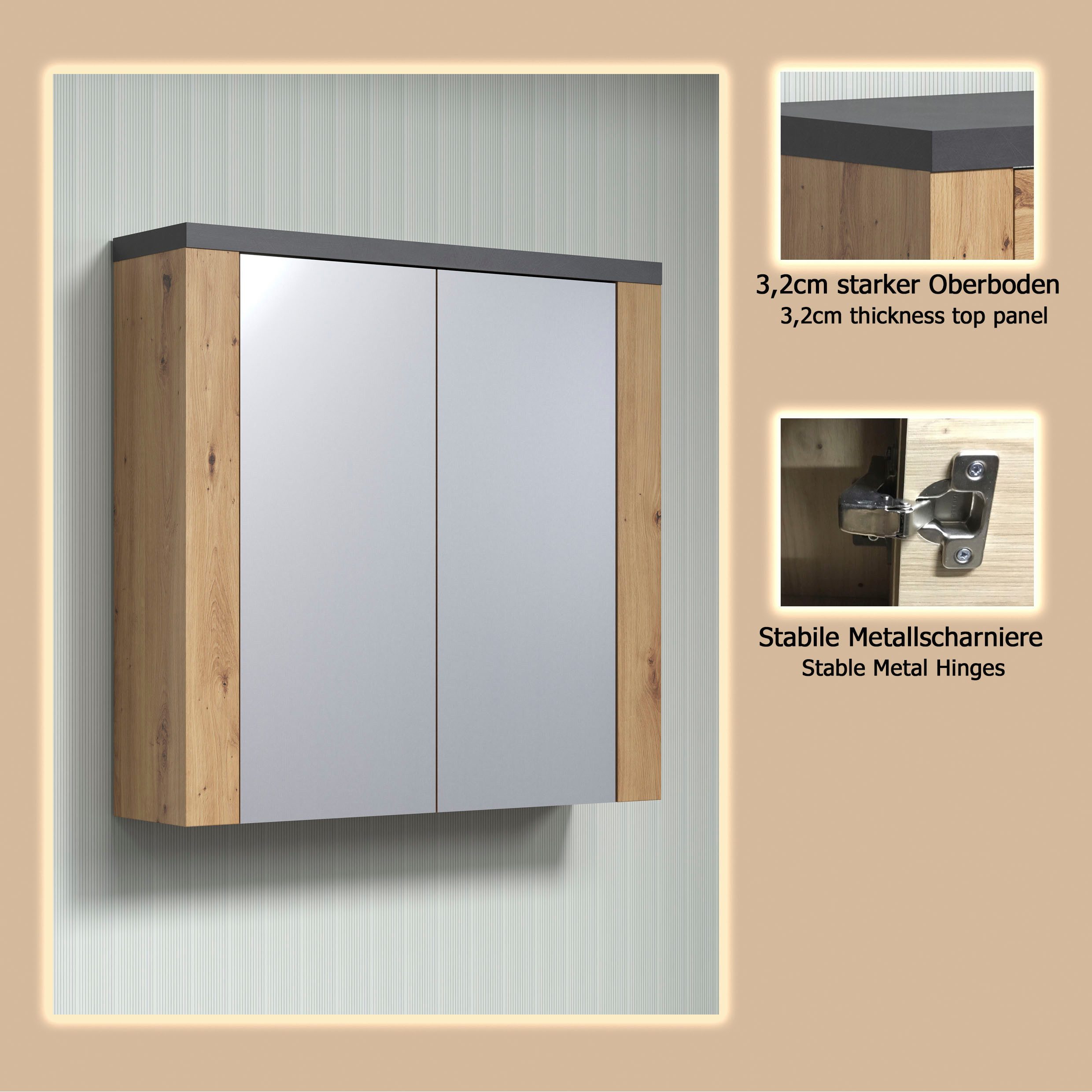 welltime Spiegelschrank Ambres Badspiegel in matter Echtholzoptik - Maße (B/T/H) 79/20/78 cm