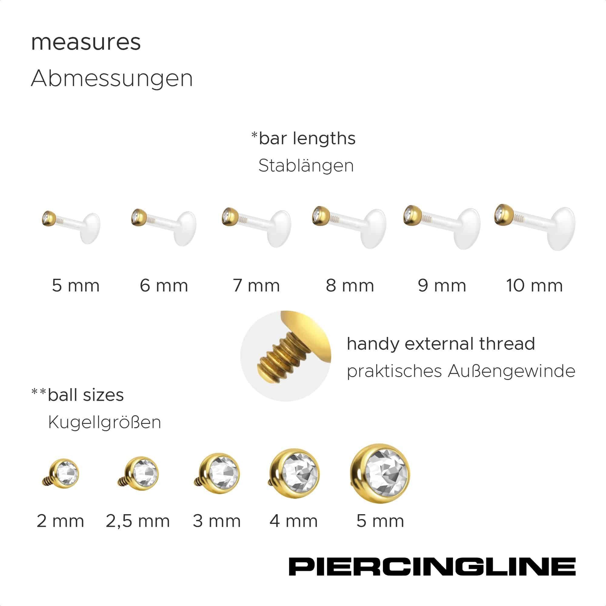 PIERCINGLINE Piercing-Set PTFE Labret mit Innengewinde + Titan-Aufsatz KRISTALL (Labrets, 1-tlg)
