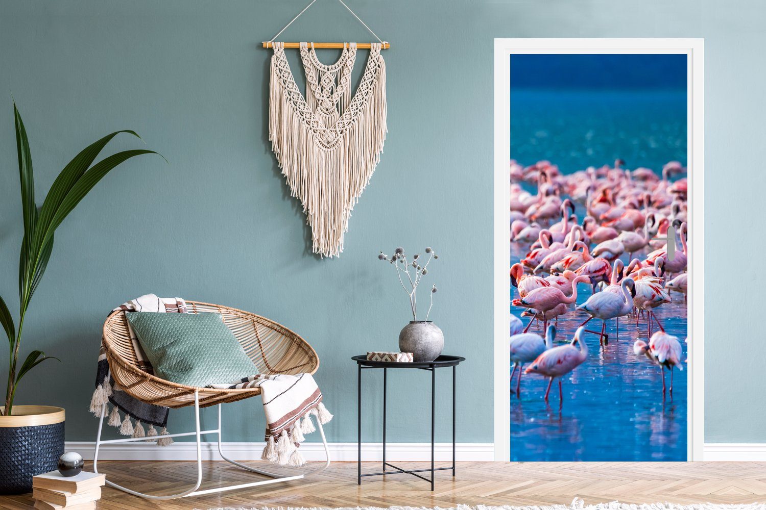 cm für Flamingo - Tropisch (1 Rosa, - - 75x205 St), Wasser Türaufkleber, Matt, Fototapete Tür, MuchoWow Türtapete bedruckt,